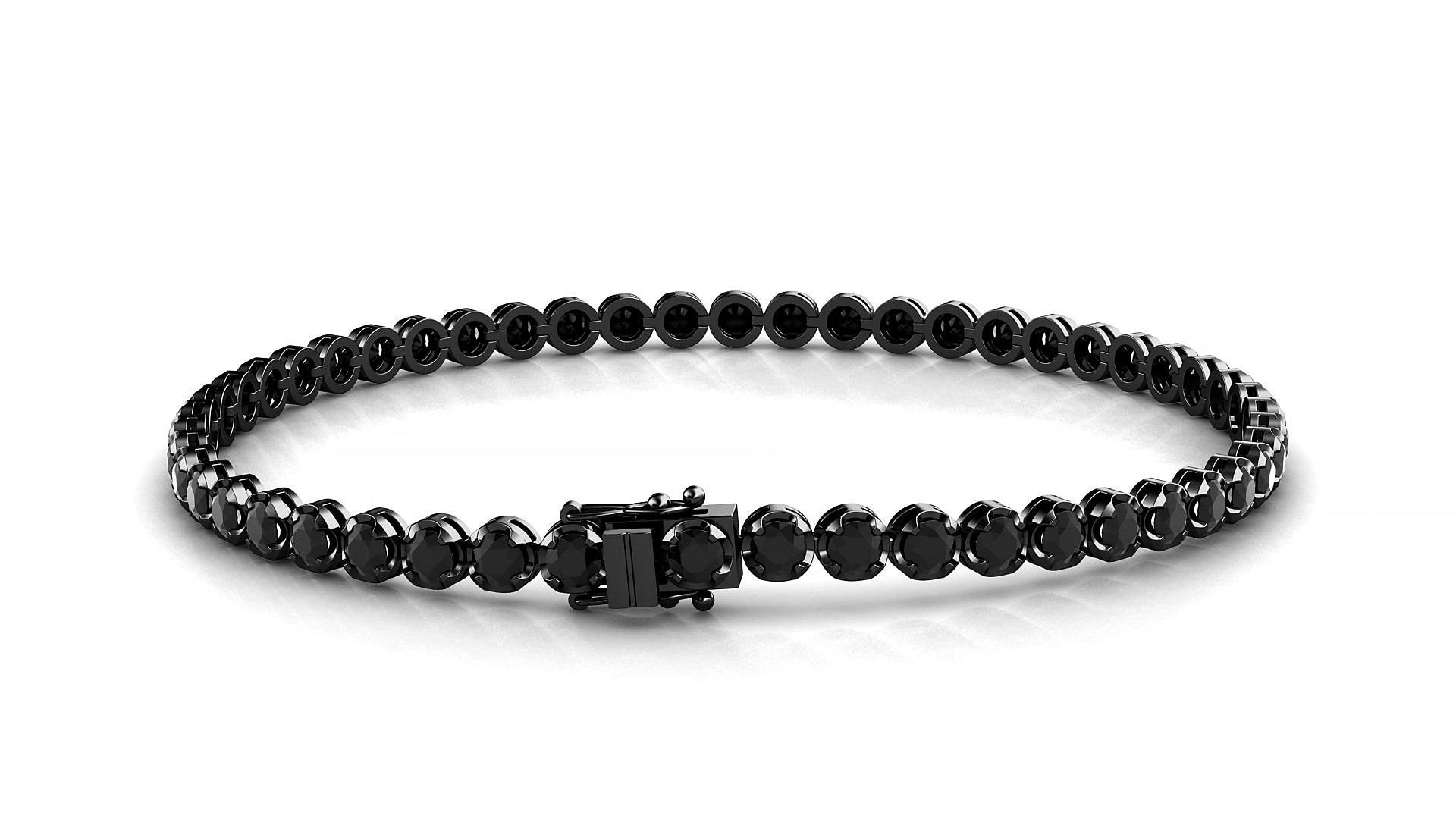 Bengal | 18k Black Gold 2.5 mm Round Natural Black Diamond 18 cm Tennis Bracelet