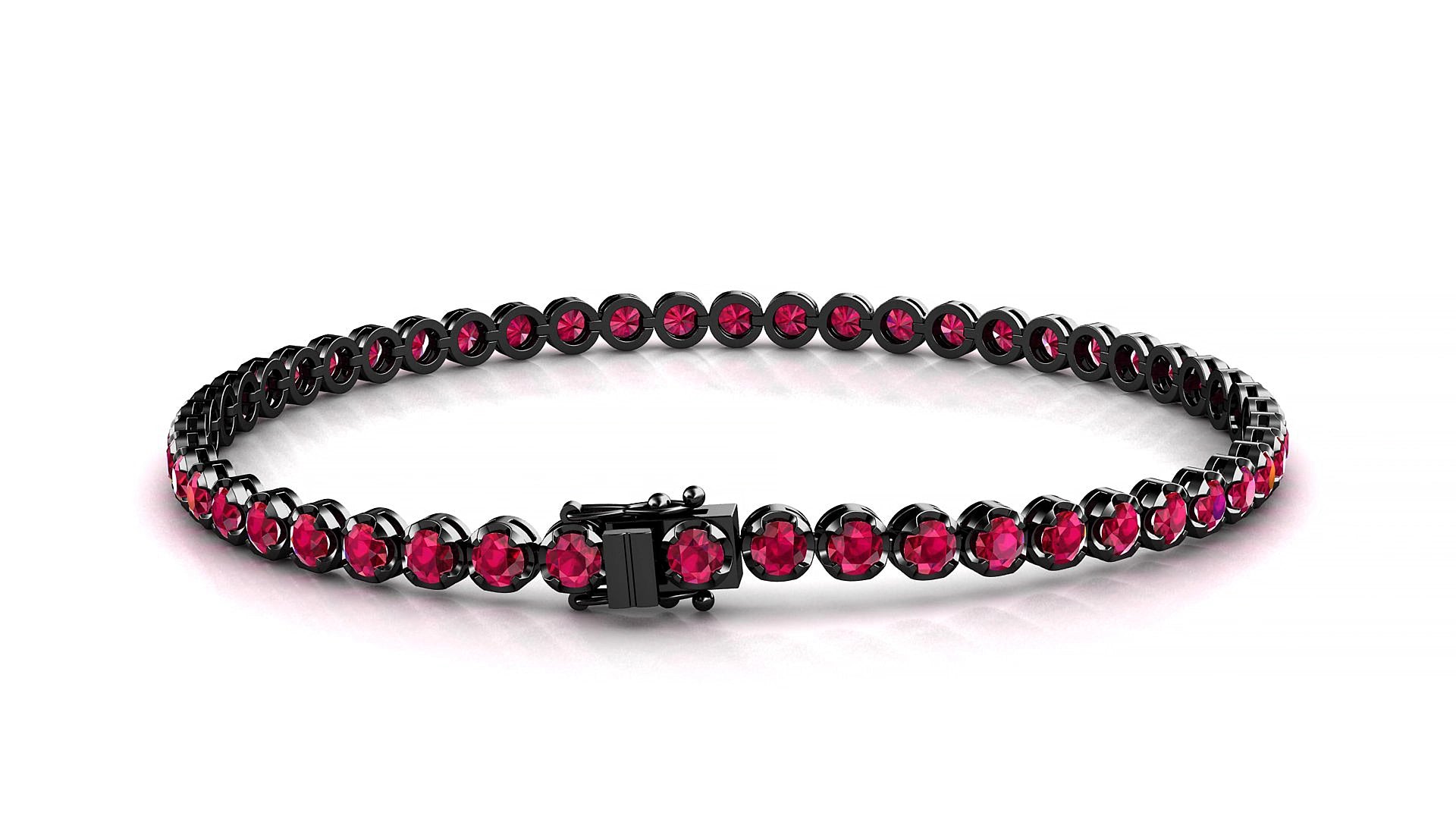 Bengal | 18k Black Gold 2.5 mm Round Natural Ruby 15 cm Tennis Bracelet