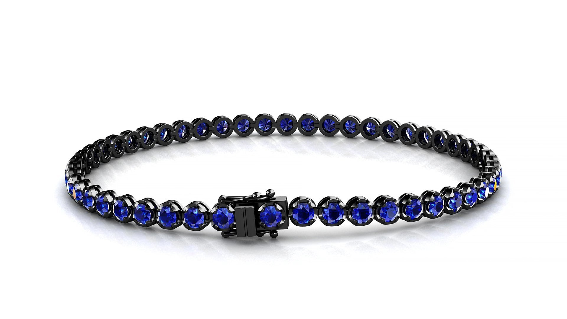 Bengal | 18k Black Gold 2.5 mm Round Natural Sapphire 18 cm Tennis Bracelet