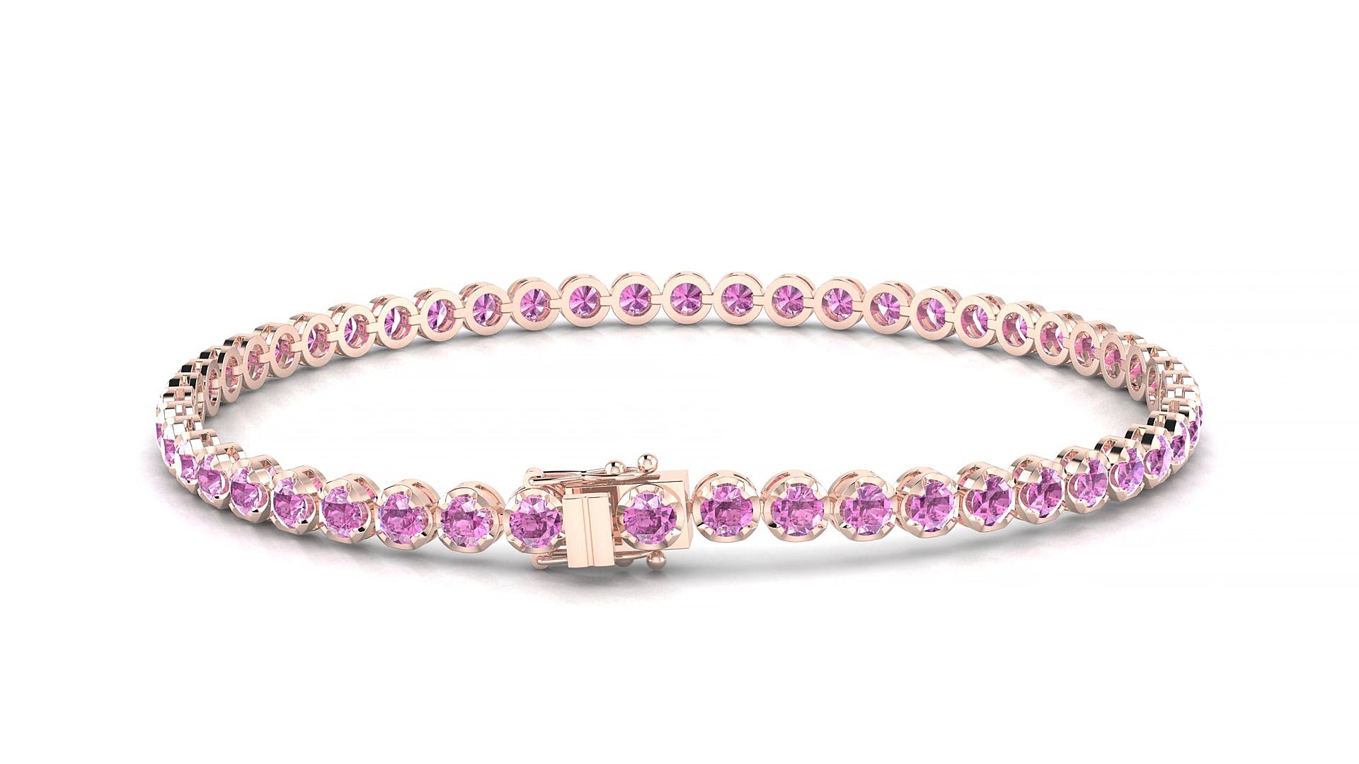 Bengal | 18k Rose Gold 2.5 mm Round Natural Pink Sapphire 16 cm Tennis Bracelet
