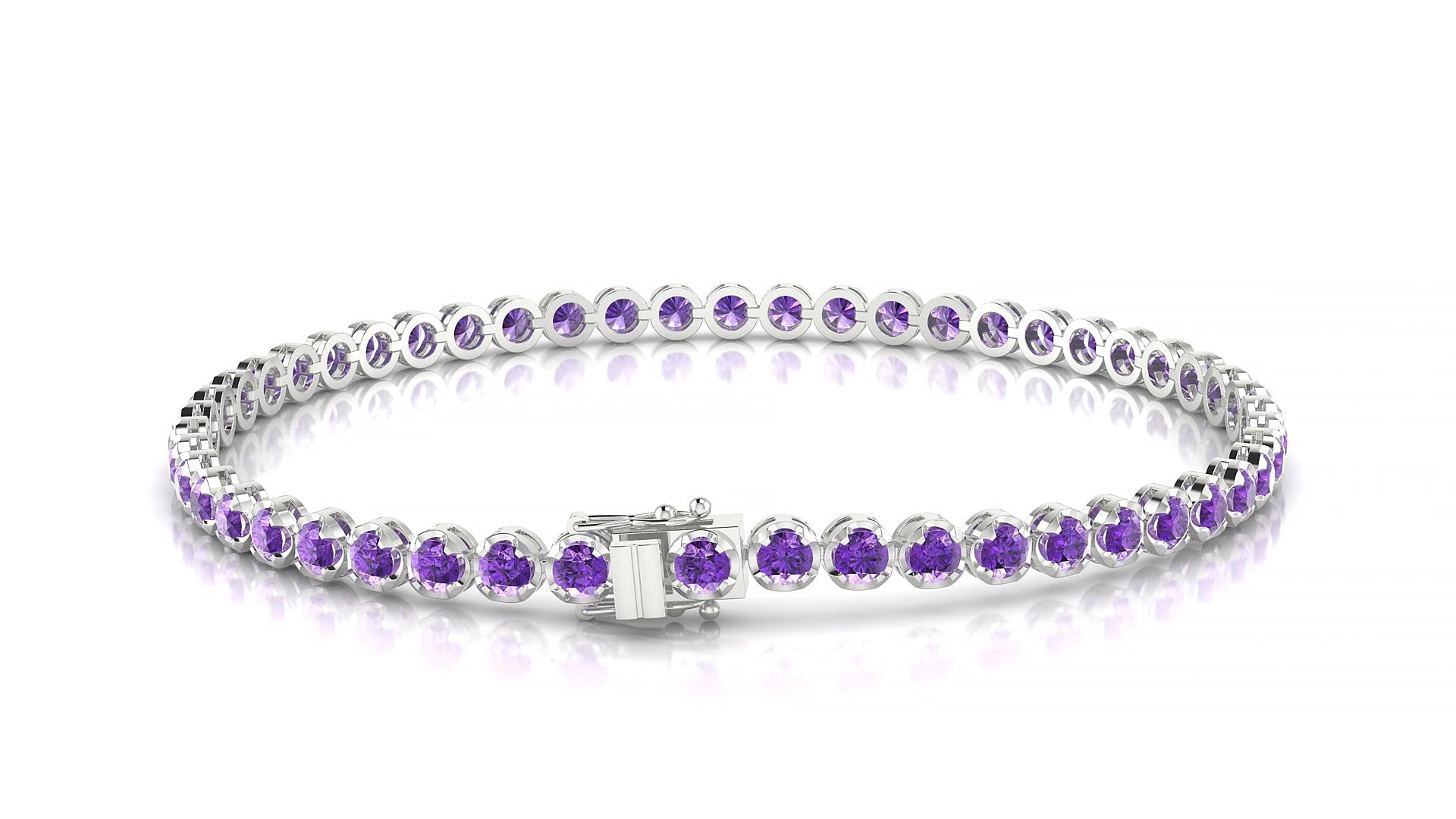 Bengal | 18k White Gold 2.5 mm Round Natural Amethyst 18 cm Tennis Bracelet