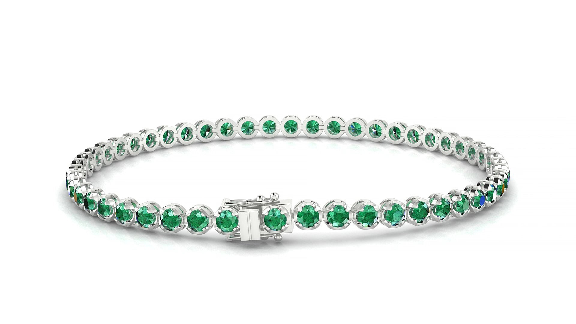 Bengal | 18k White Gold 2.5 mm Round Natural Emerald 15 cm Tennis Bracelet