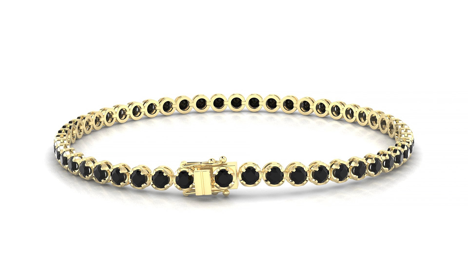 Bengal | 18k Yellow Gold 2.5 mm Round Natural Black Diamond 18 cm Tennis Bracelet