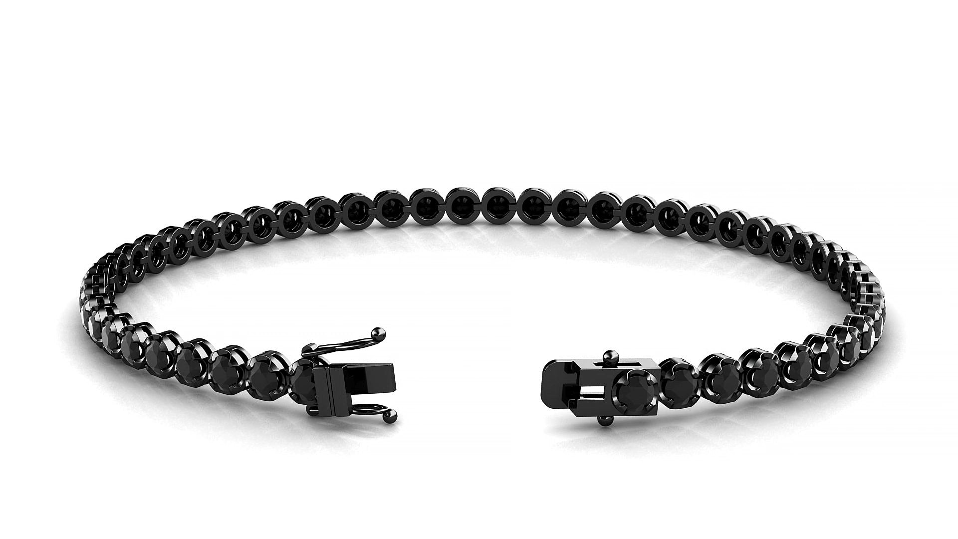 Bengal | 18k Black Gold 2.5 mm Round Natural Black Diamond 18 cm Tennis Bracelet
