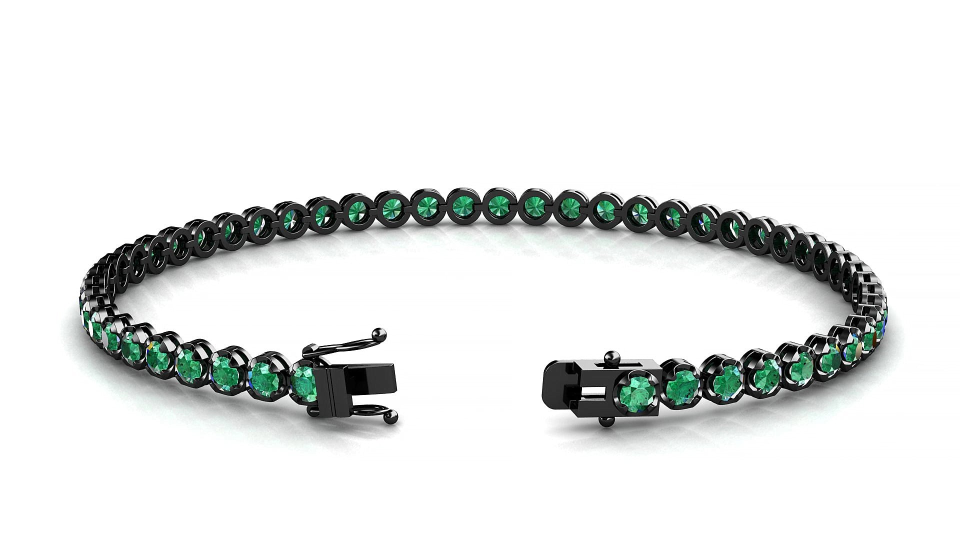 Bengal | 18k Black Gold 2.5 mm Round Natural Emerald 15 cm Tennis Bracelet