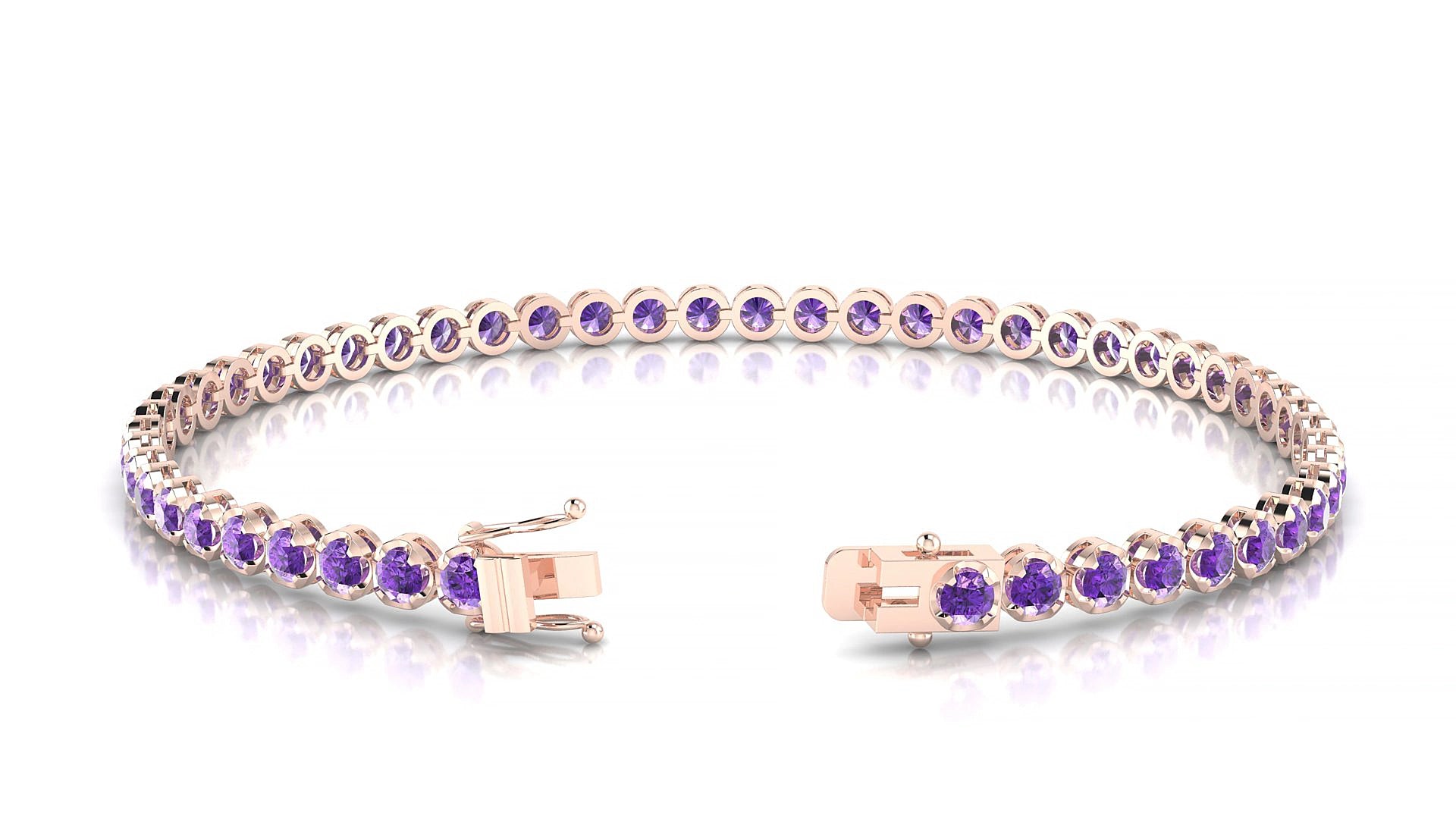 Bengal | 18k Rose Gold 2.5 mm Round Natural Amethyst 16 cm Tennis Bracelet