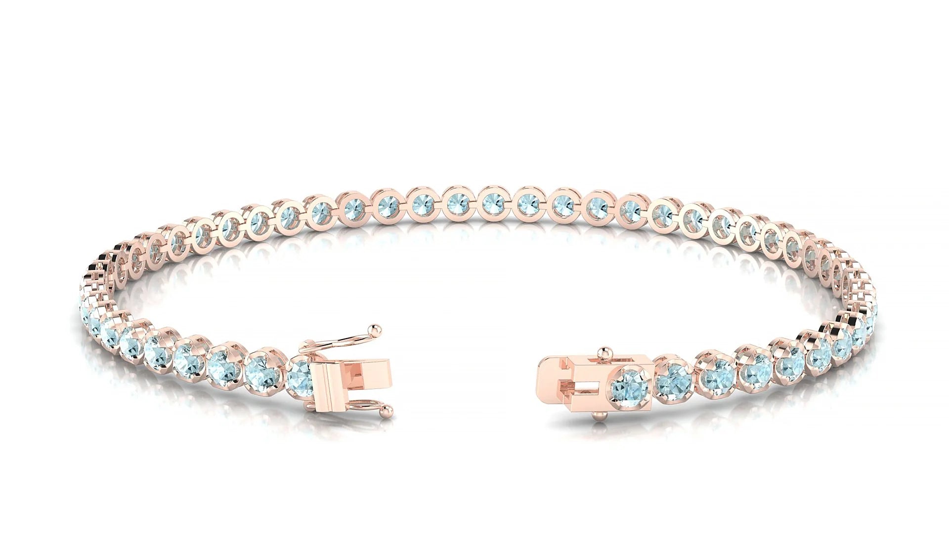 Bengal | 18k Rose Gold 2.5 mm Round Natural Aquamarine Tennis Bracelet