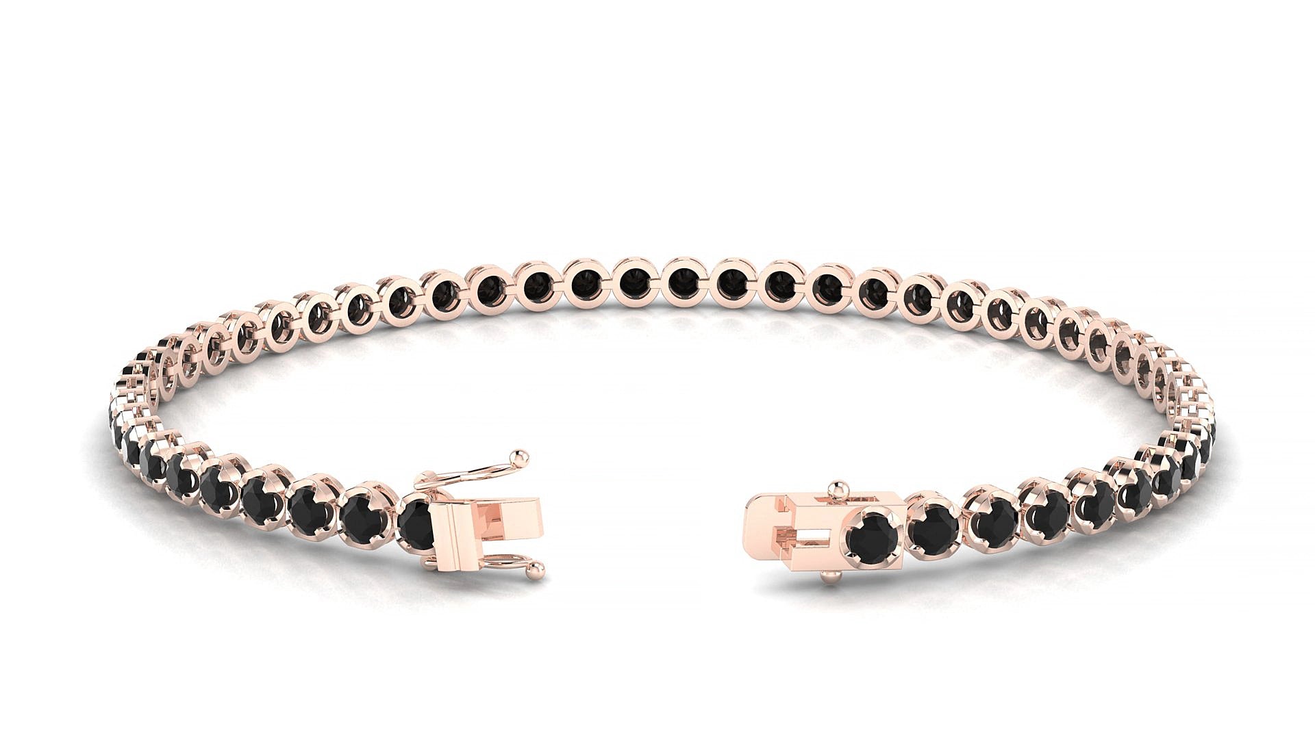 Bengal | 18k Rose Gold 2.5 mm Round Natural Black Diamond 15 cm Tennis Bracelet