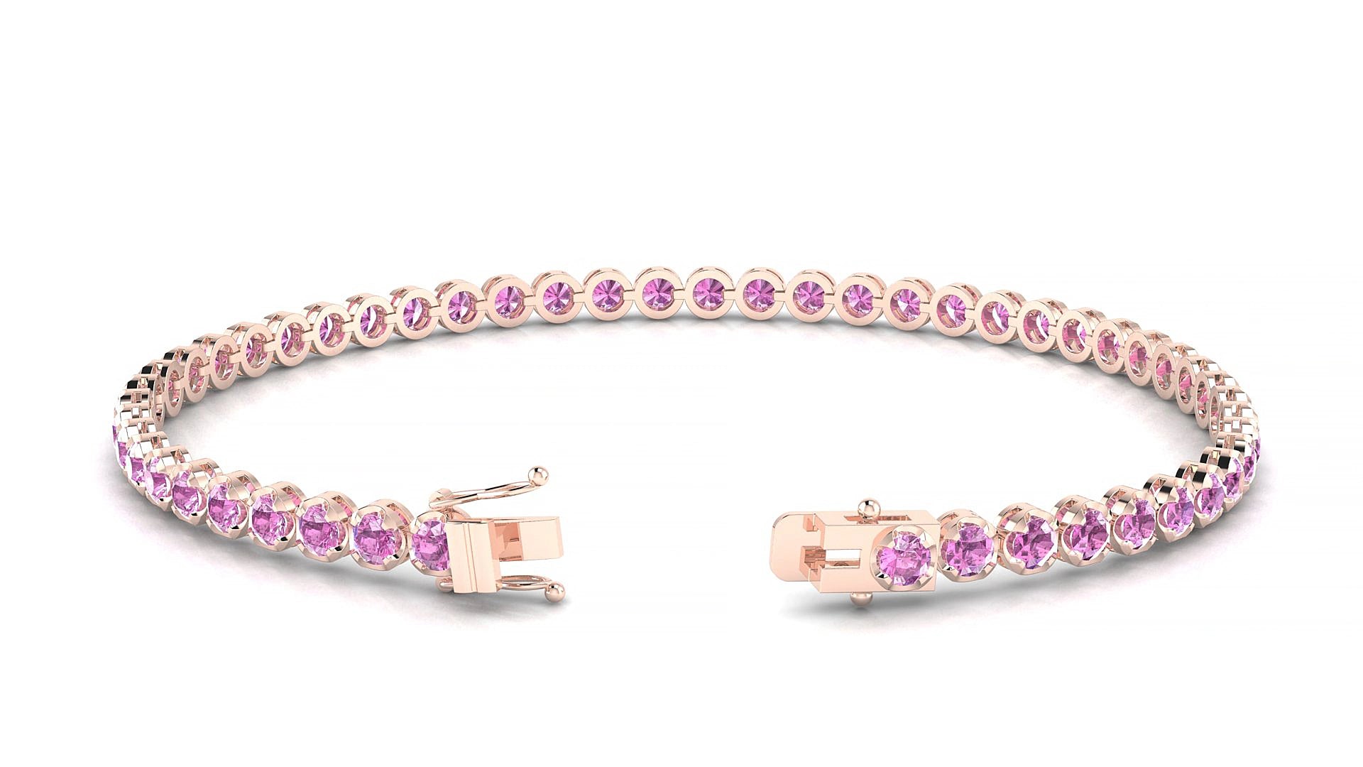 Bengal | 18k Rose Gold 2.5 mm Round Natural Pink Sapphire 15 cm Tennis Bracelet
