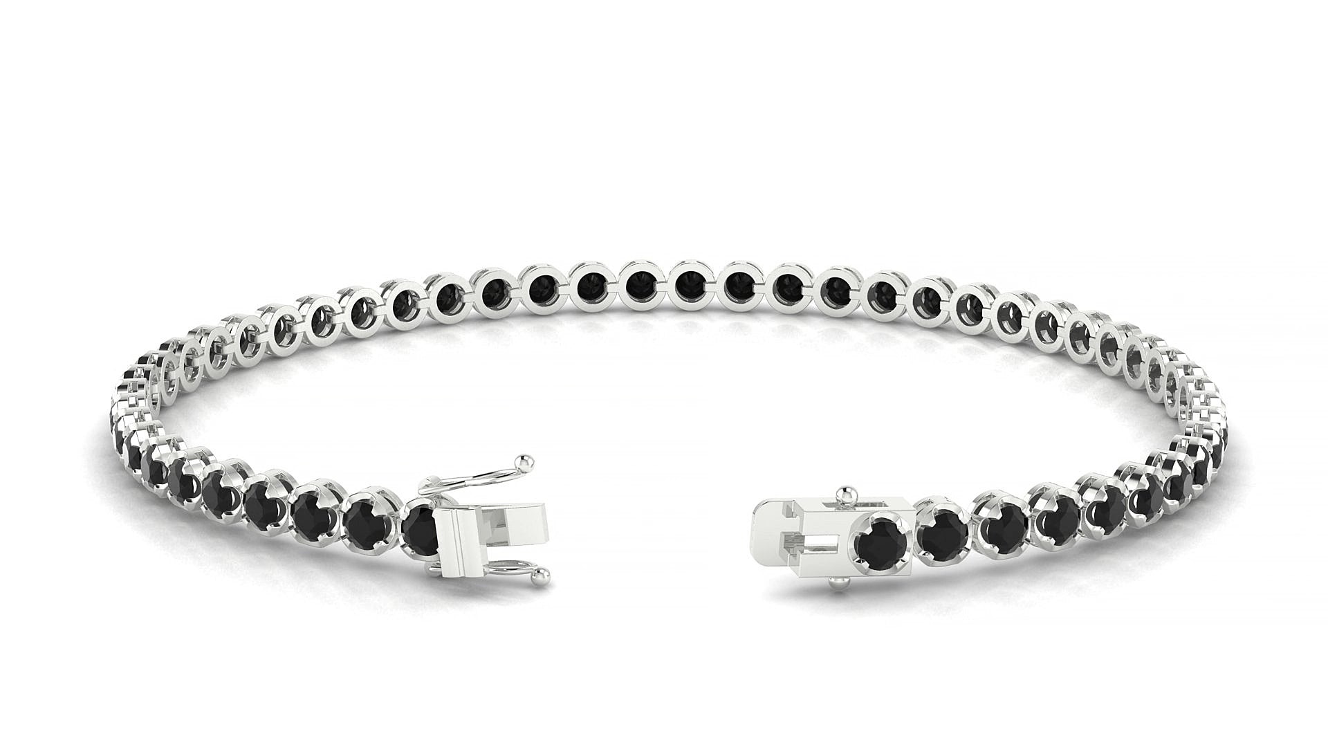 Bengal | 18k White Gold 2.5 mm Round Natural Black Diamond 19 cm Tennis Bracelet