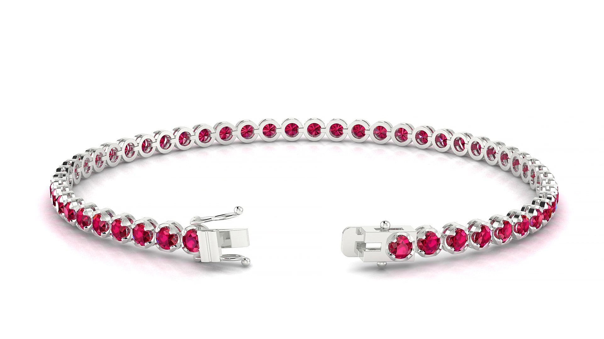 Bengal | 18k White Gold 2.5 mm Round Natural Ruby 15 cm Tennis Bracelet