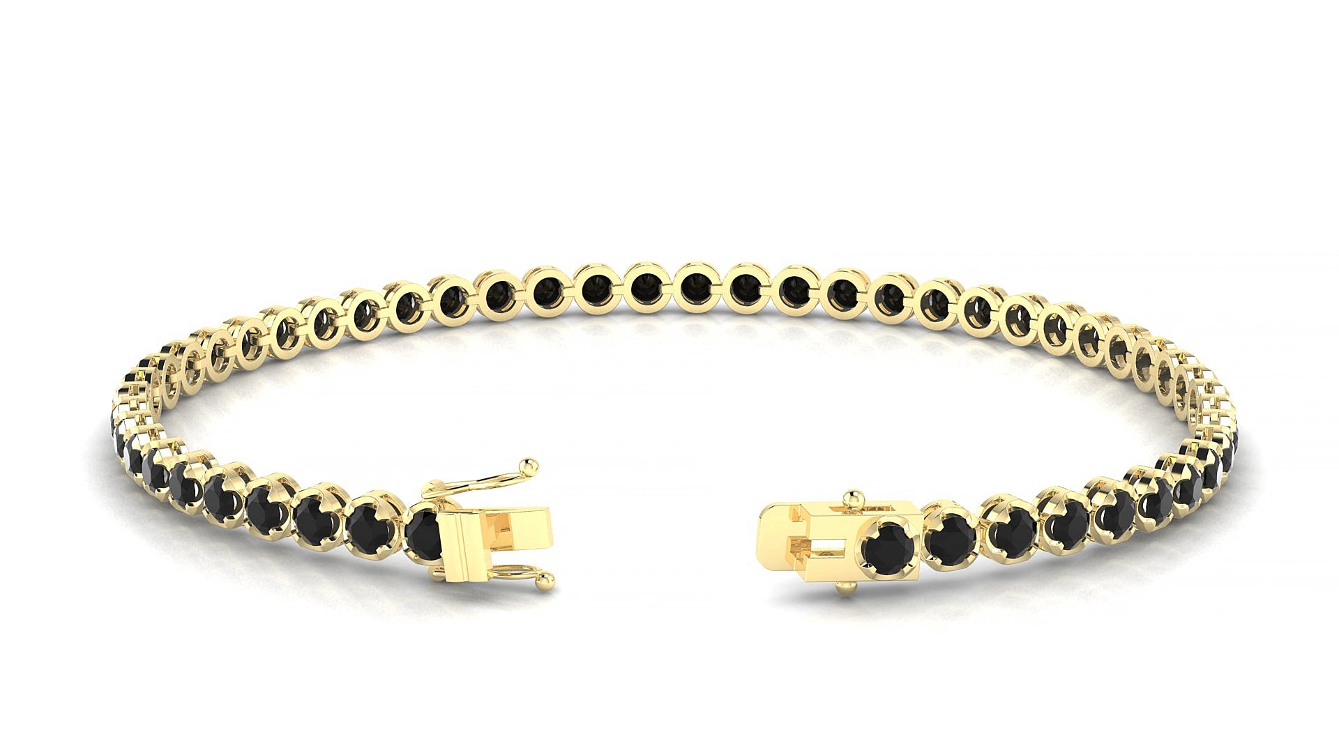 Bengal | 18k Yellow Gold 2.5 mm Round Natural Black Diamond 16 cm Tennis Bracelet
