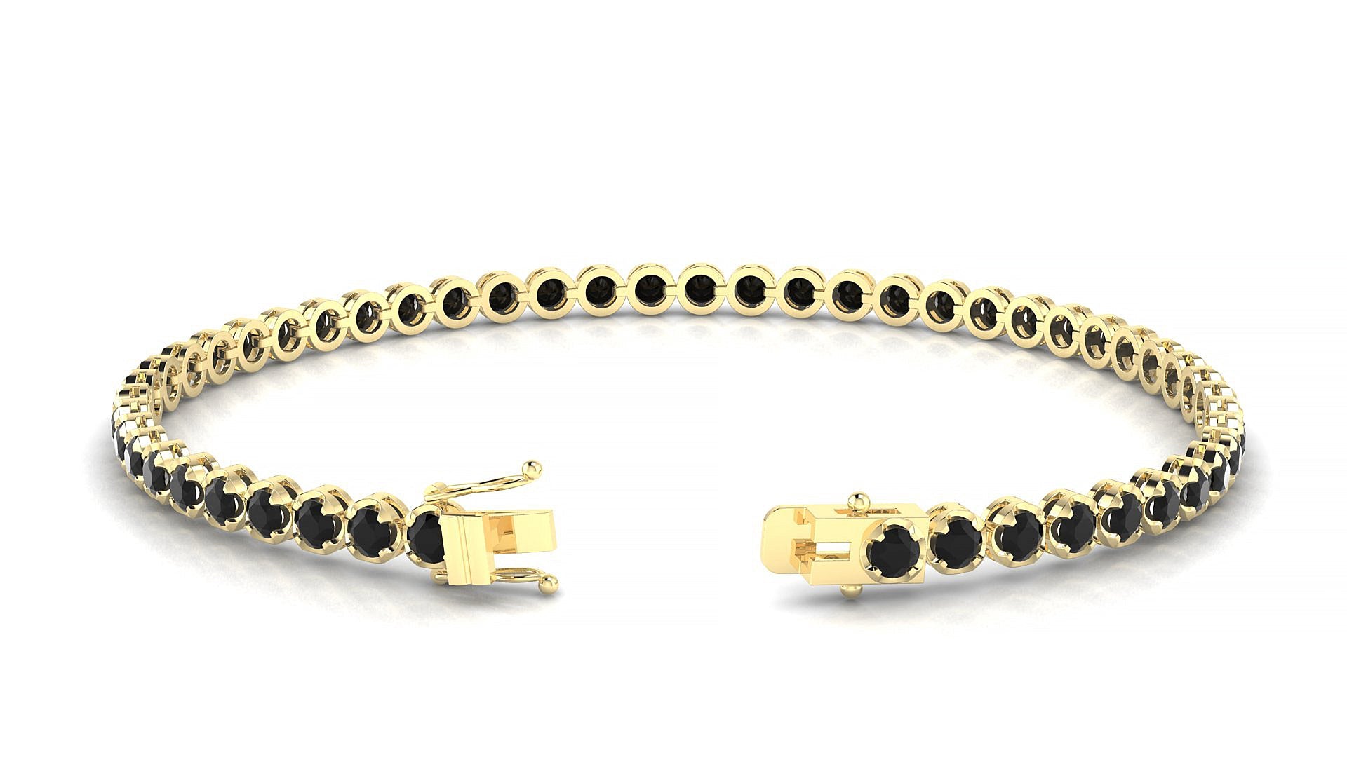 Bengal | 18k Yellow Gold 2.5 mm Round Natural Black Diamond Tennis Bracelet
