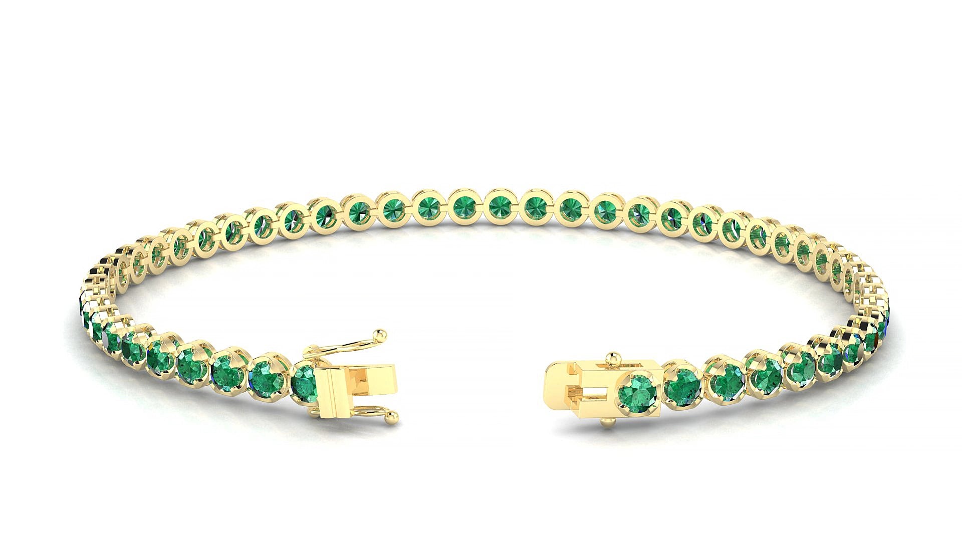 Bengal | 18k Yellow Gold 2.5 mm Round Natural Emerald 15 cm Tennis Bracelet