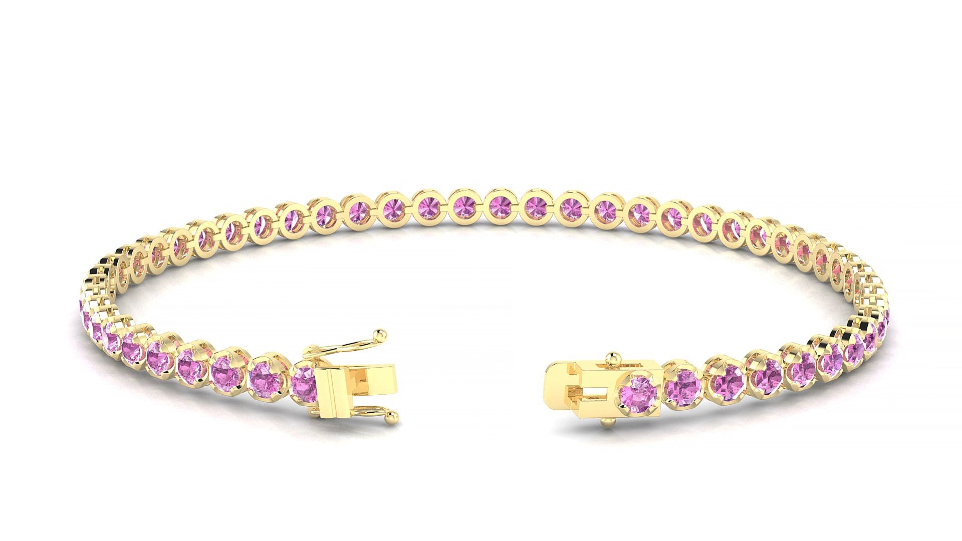 Bengal | 18k Yellow Gold 2.5 mm Round Natural Pink Sapphire 18 cm Tennis Bracelet