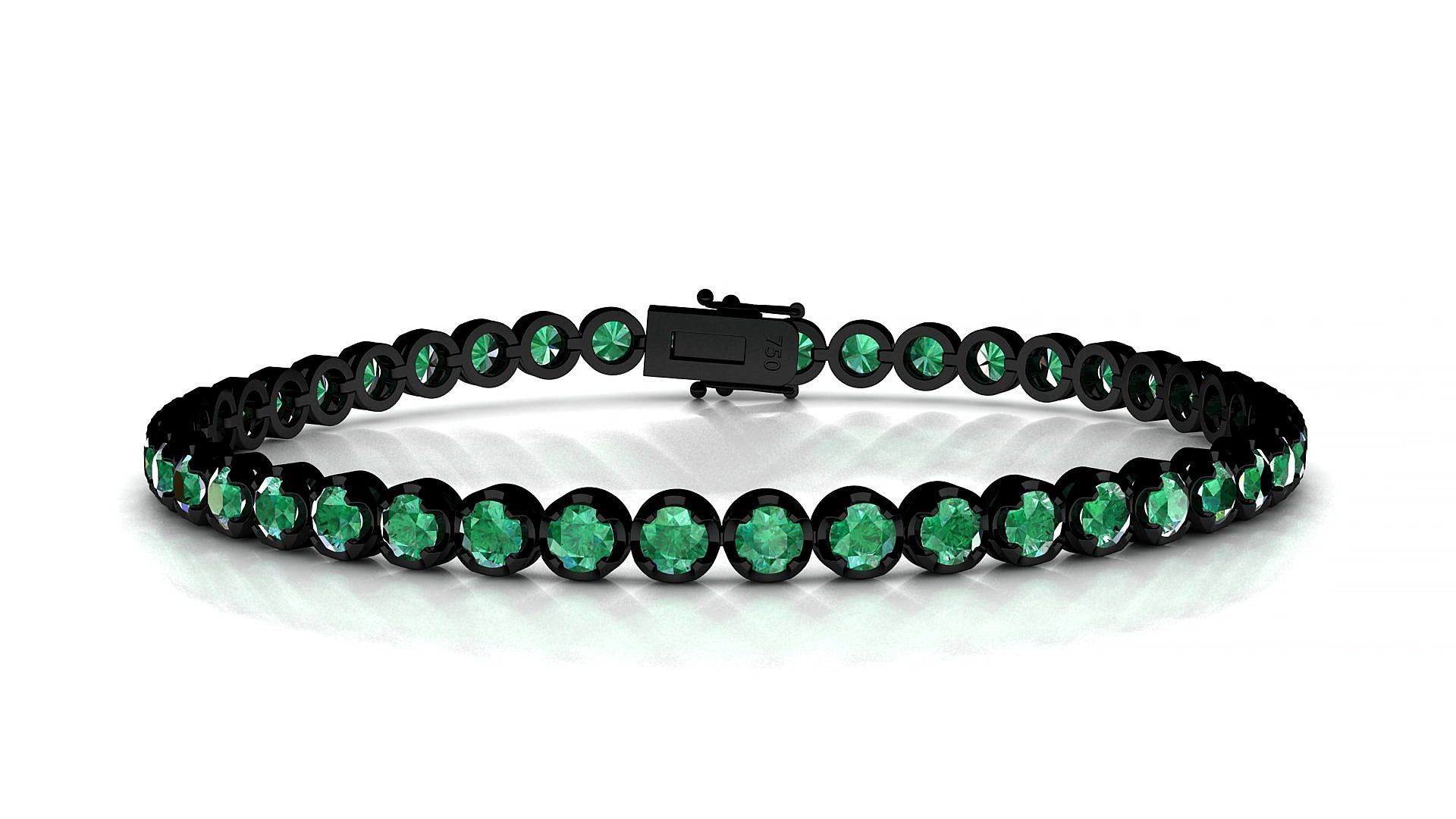 Bengal | 18k Black Gold 3 mm Round Natural Emerald 17 cm Tennis Bracelet