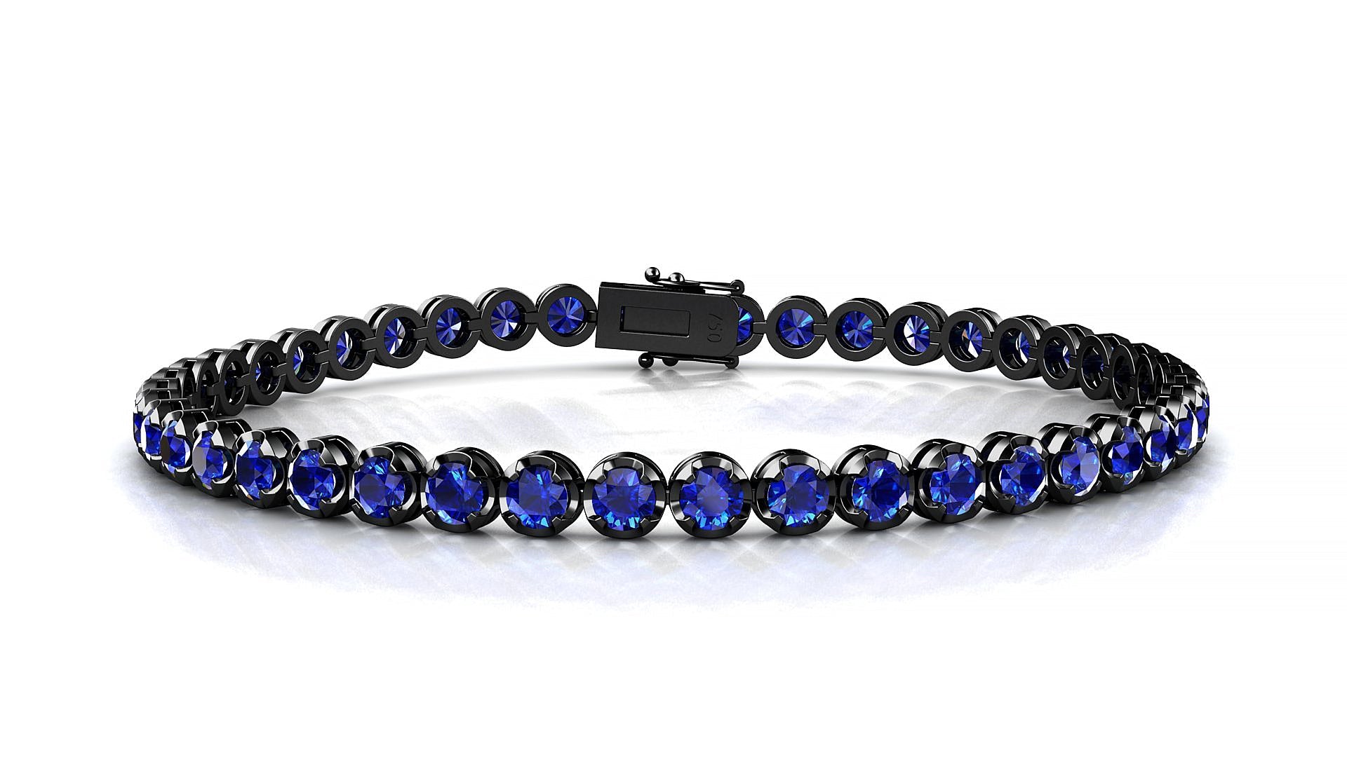 Bengal | 18k Black Gold 3 mm Round Natural Sapphire Tennis Bracelet