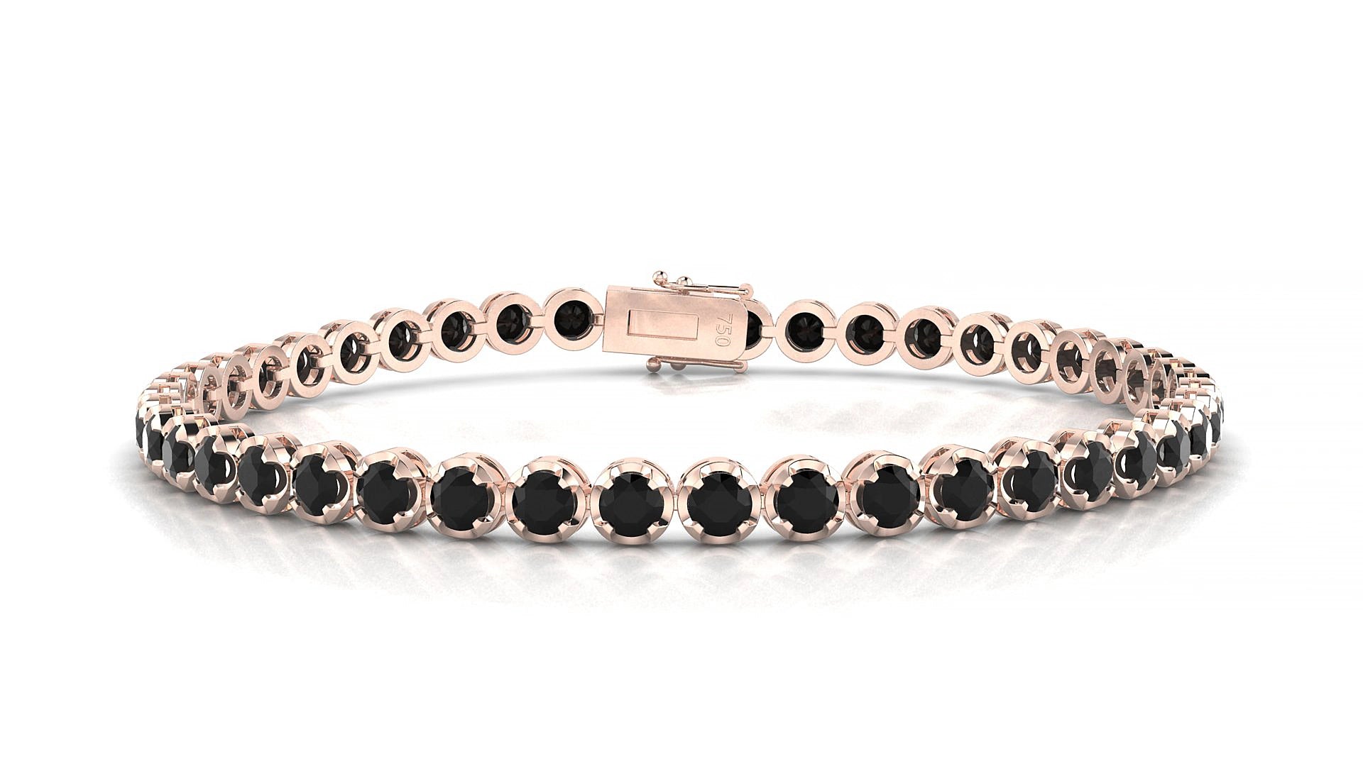 Bengal | 18k Rose Gold 3 mm Round Natural Black Diamond 15 cm Tennis Bracelet