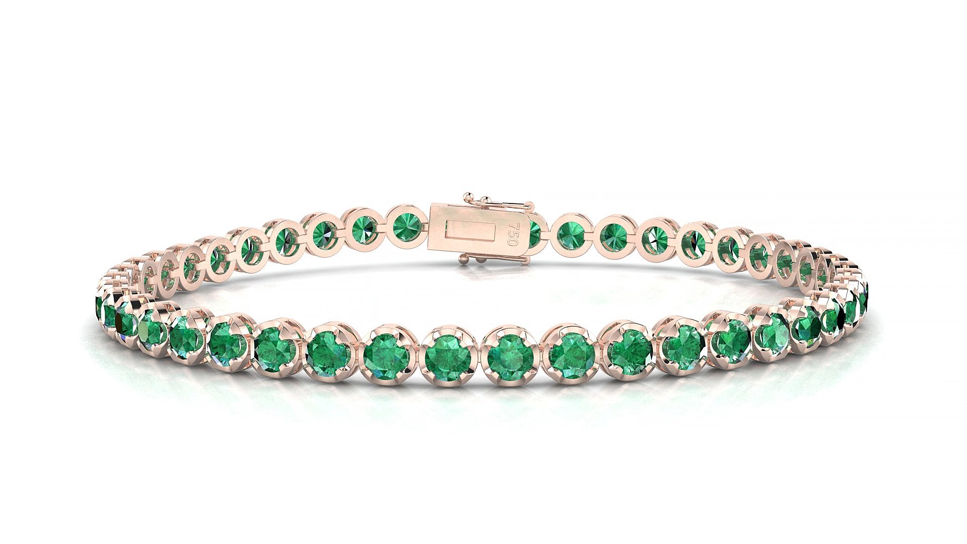 Bengal | 18k Rose Gold 3 mm Round Natural Emerald 20 cm Tennis Bracelet