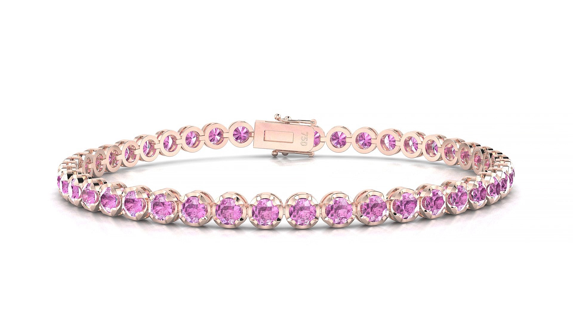 Bengal | 18k Rose Gold 3 mm Round Natural Pink Sapphire 20 cm Tennis Bracelet
