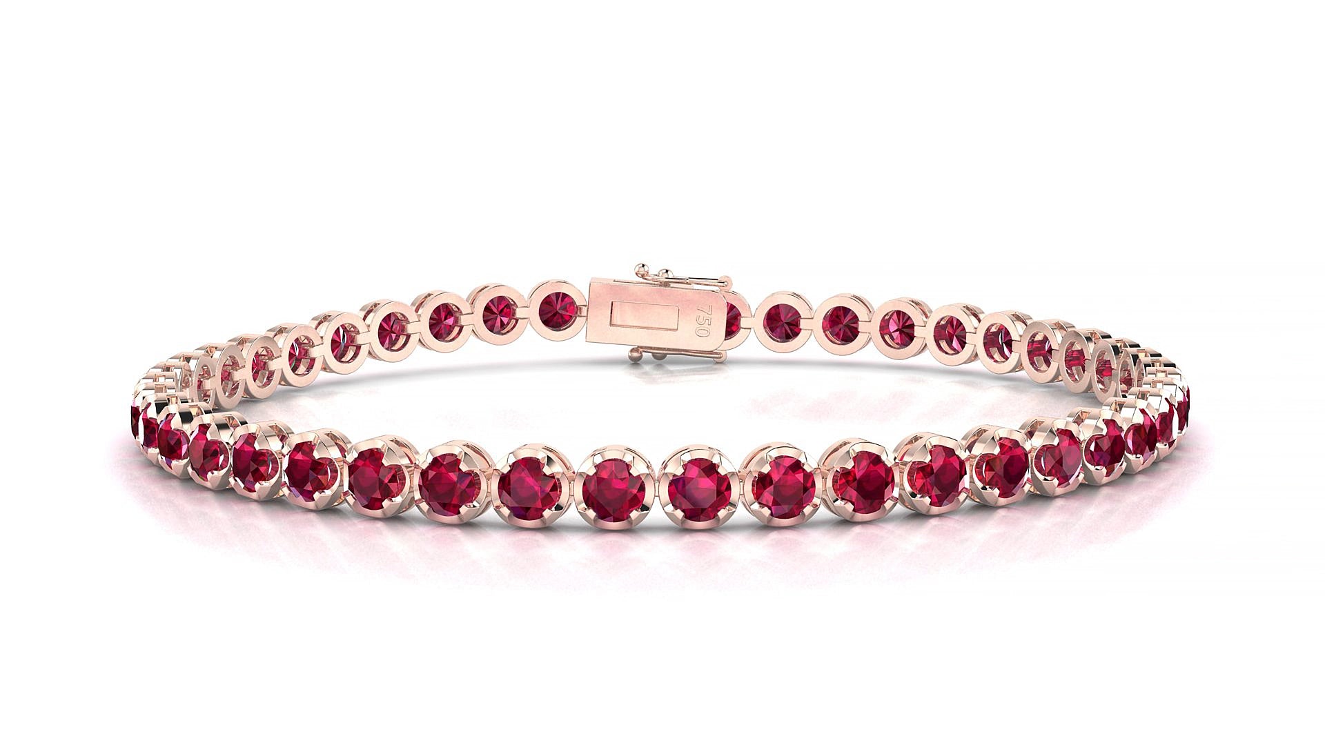 Bengal | 18k Rose Gold 3 mm Round Natural Ruby 15 cm Tennis Bracelet