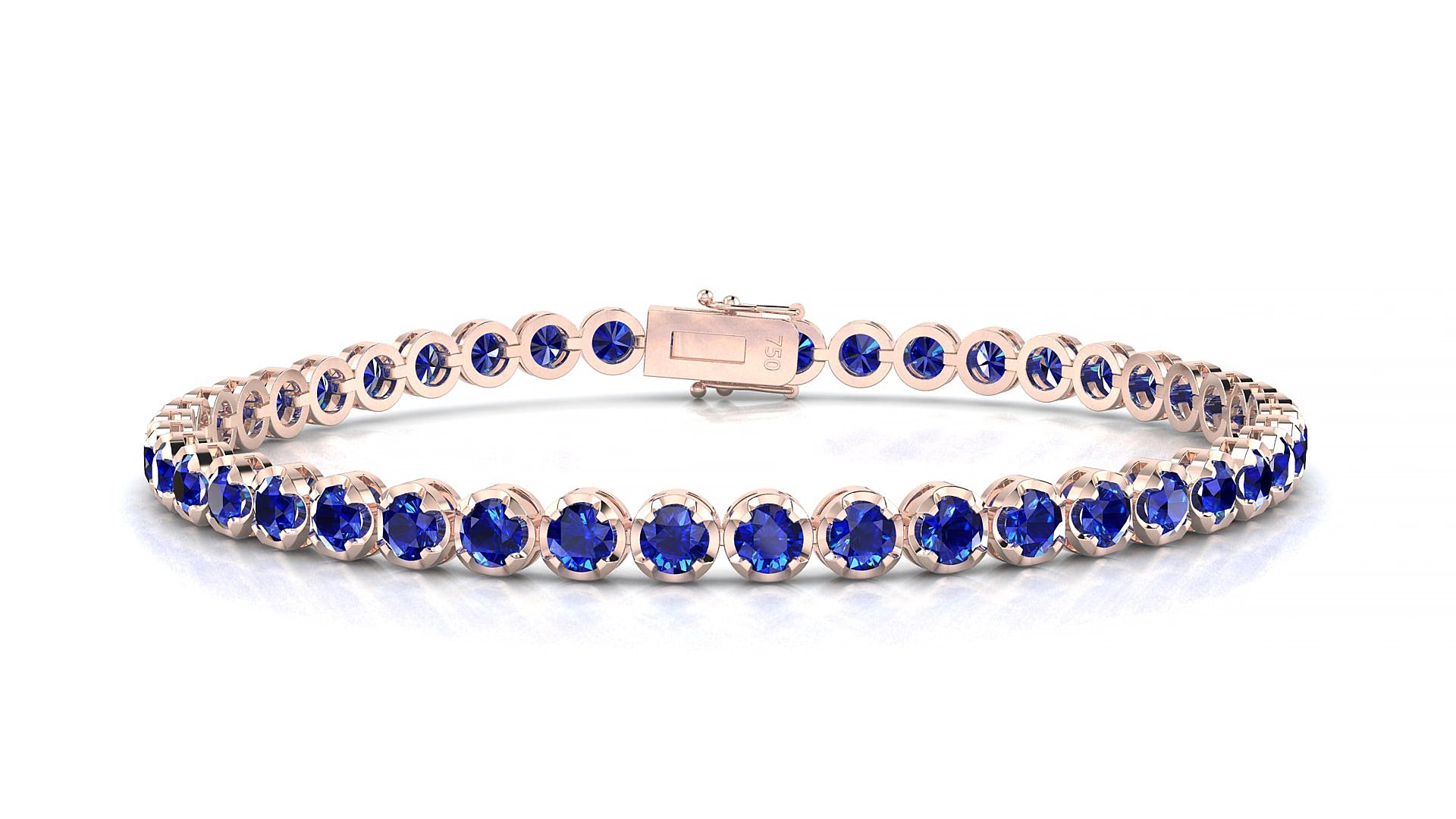 Bengal | 18k Rose Gold 3 mm Round Natural Sapphire 18 cm Tennis Bracelet
