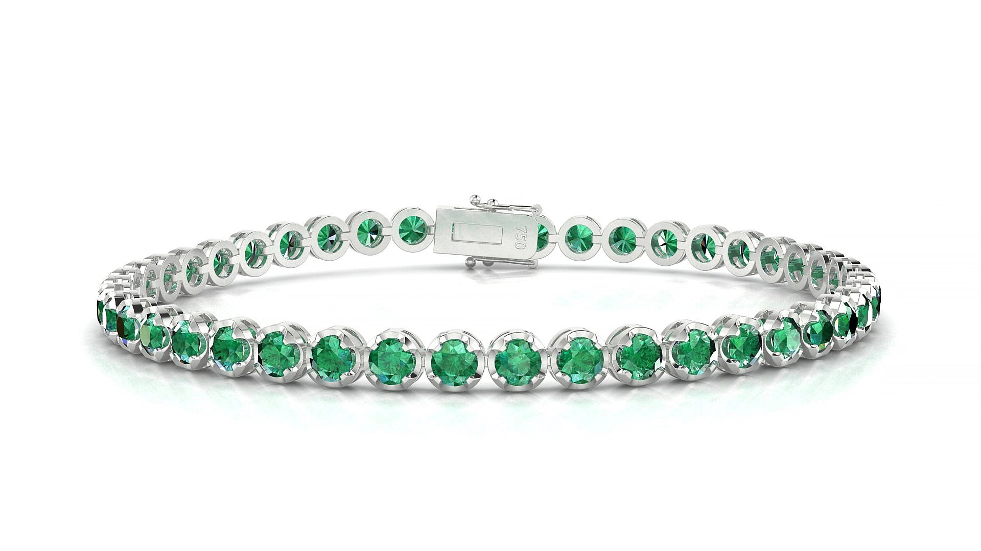 Bengal | 18k White Gold 3 mm Round Natural Emerald 15 cm Tennis Bracelet