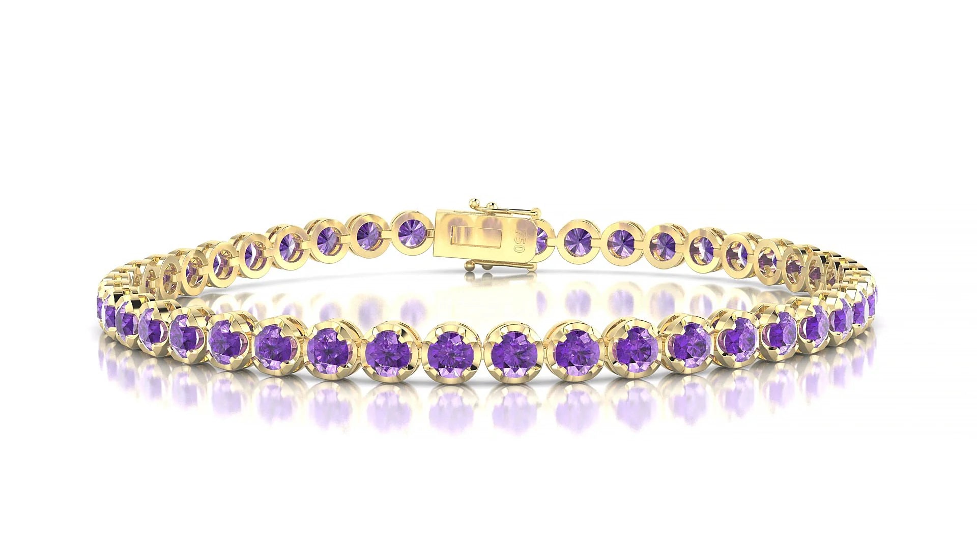 Bengal | 18k Yellow Gold 3 mm Round Natural Amethyst Tennis Bracelet