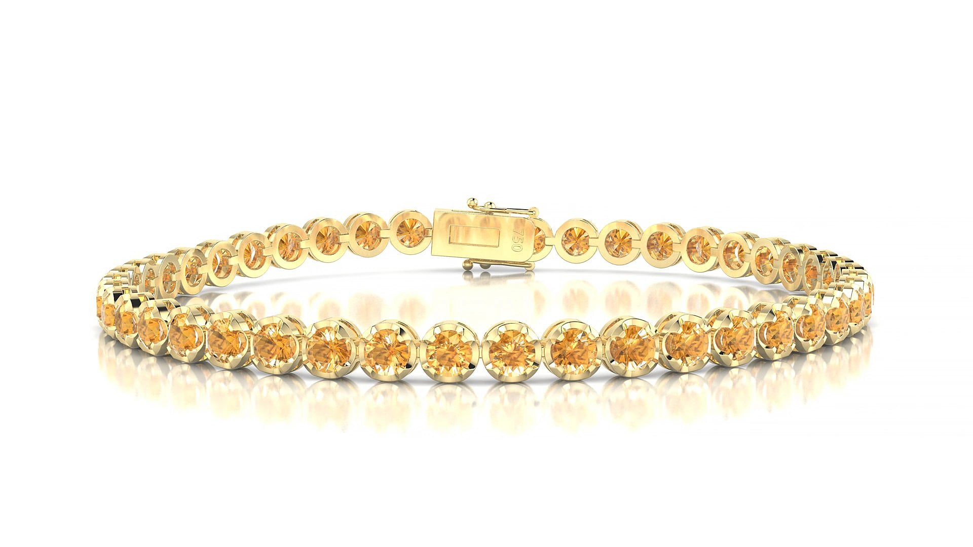 Bengal | 18k Yellow Gold 3 mm Round Natural Citrine 18 cm Tennis Bracelet