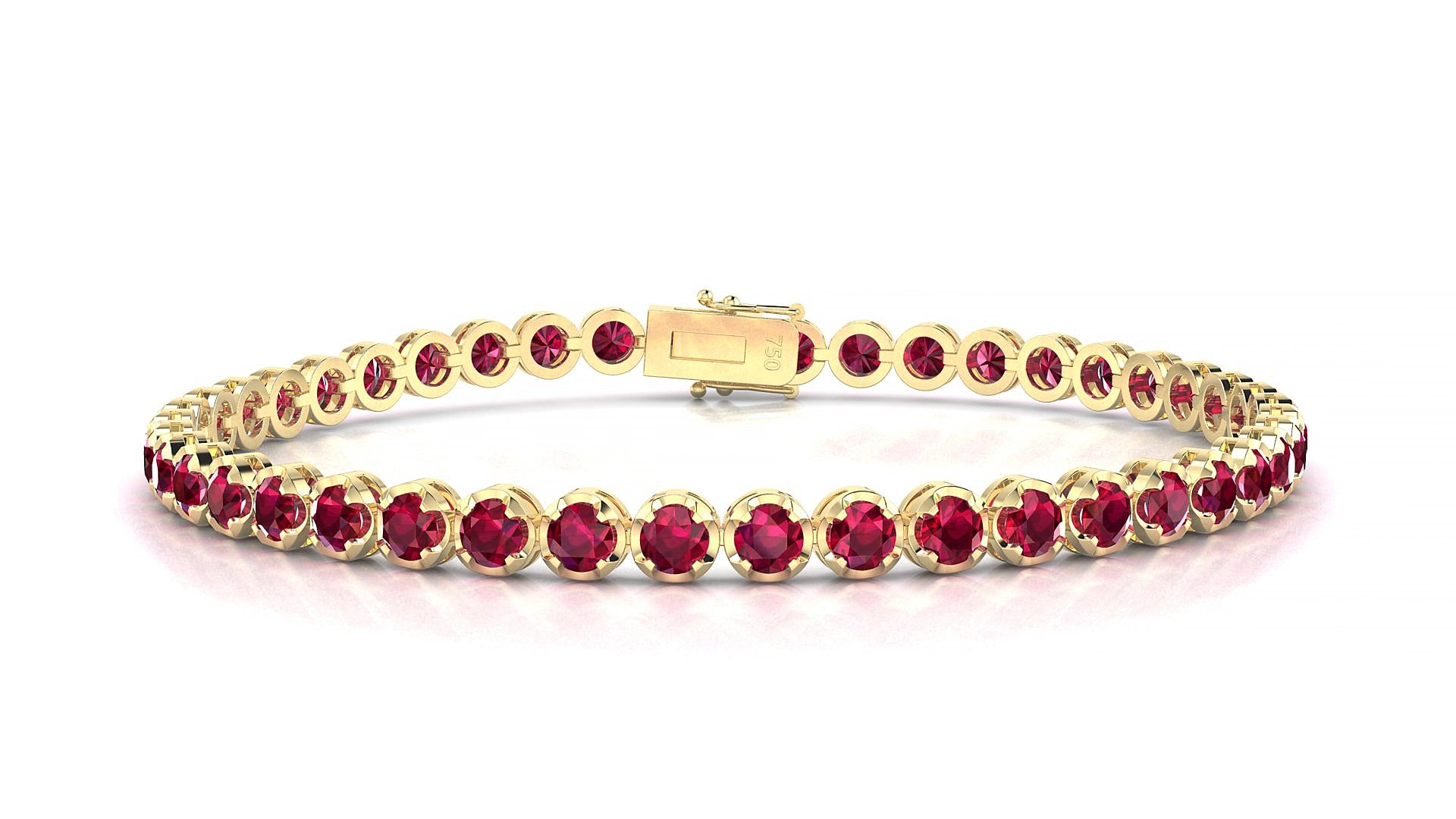Bengal | 18k Yellow Gold 3 mm Round Natural Ruby 15 cm Tennis Bracelet