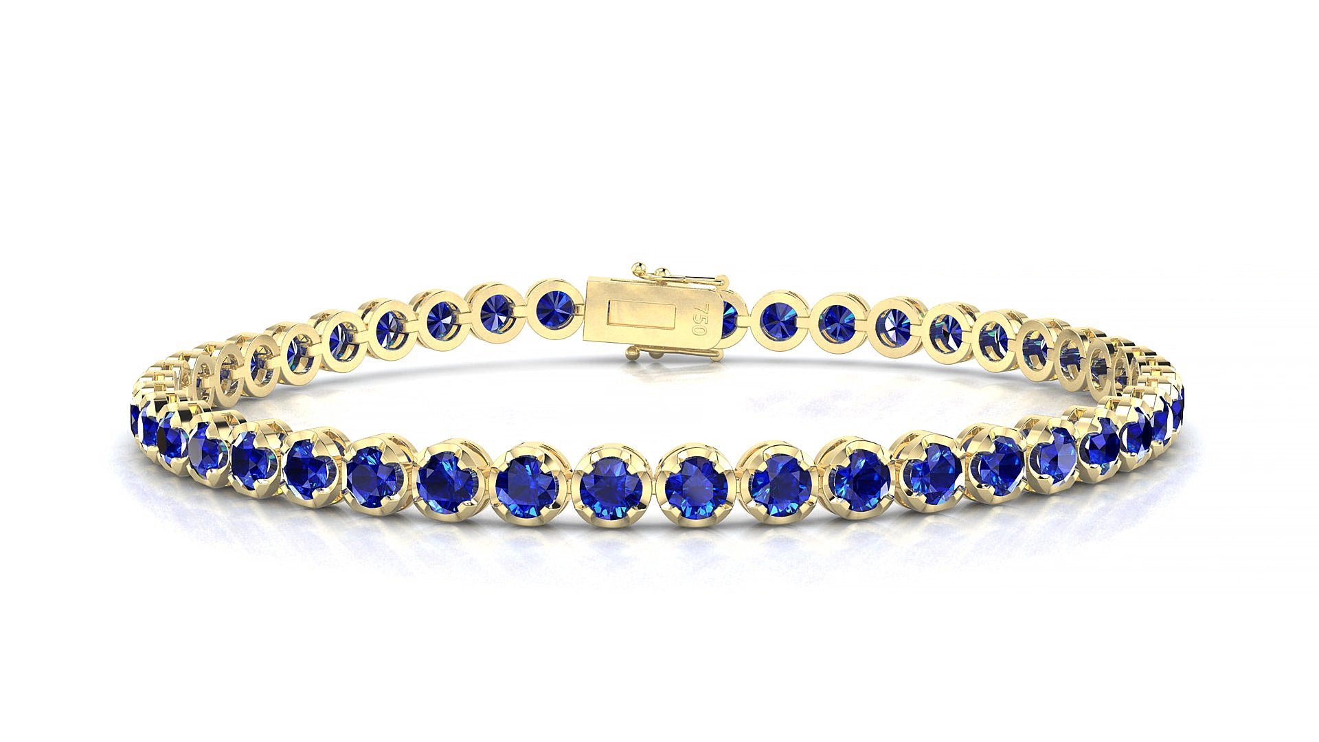 Bengal | 18k Yellow Gold 3 mm Round Natural Sapphire 18 cm Tennis Bracelet