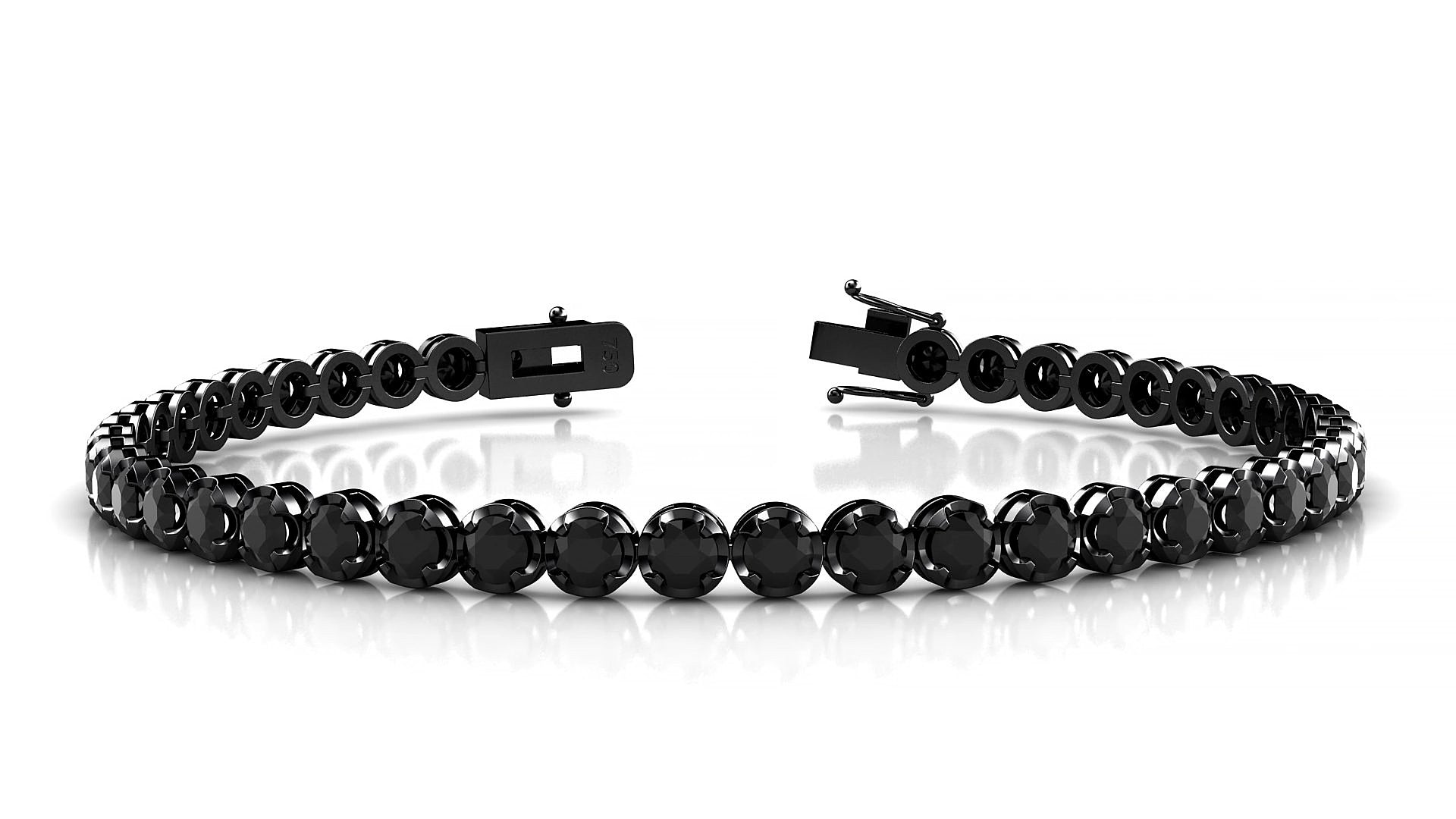 Bengal | 18k Black Gold 3 mm Round Natural Black Diamond 15 cm Tennis Bracelet