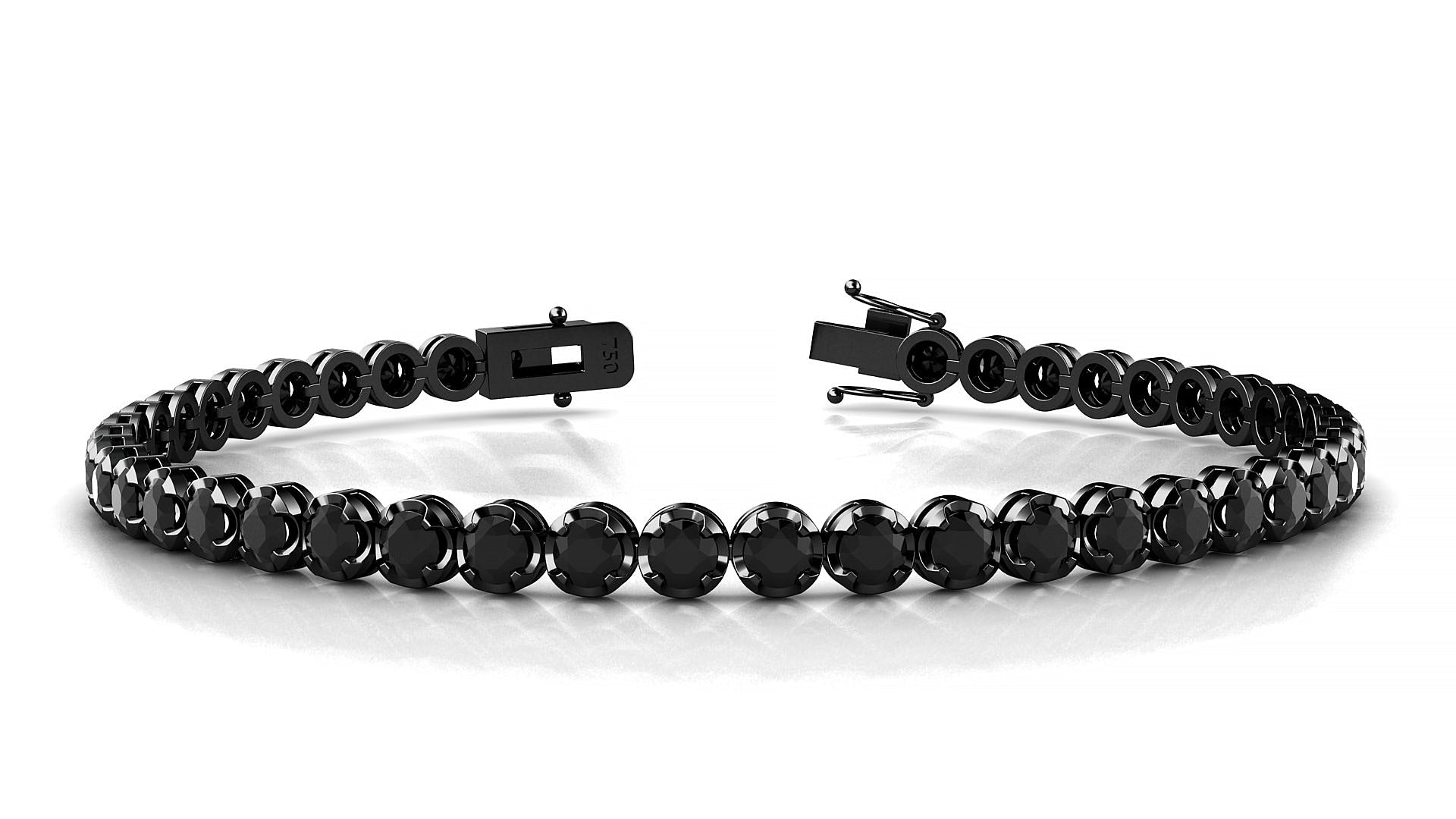 Bengal | 18k Black Gold 3 mm Round Natural Black Diamond Tennis Bracelet