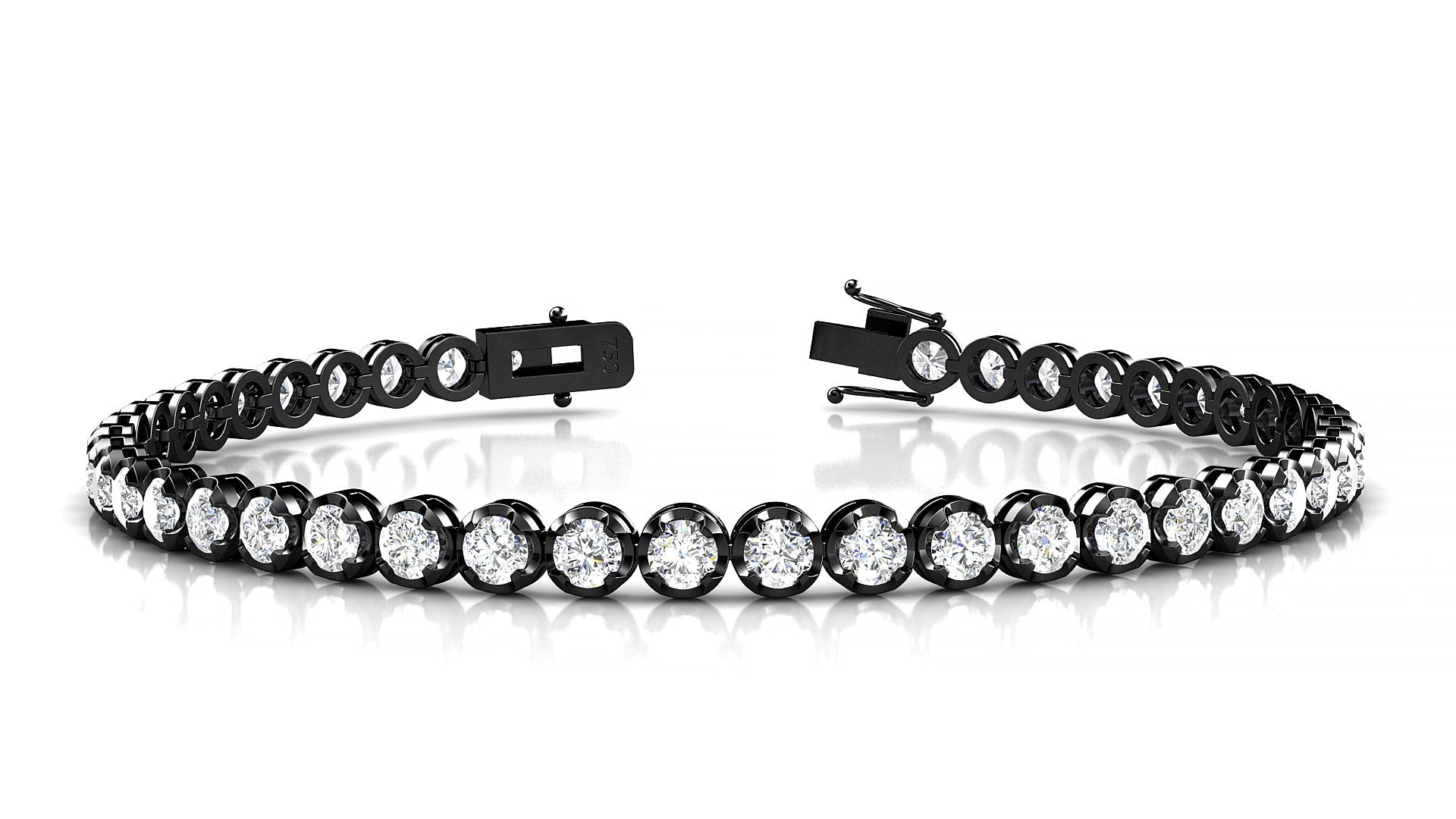 Bengal | 18k Black Gold 3 mm Round Natural Diamond 15 cm Tennis Bracelet