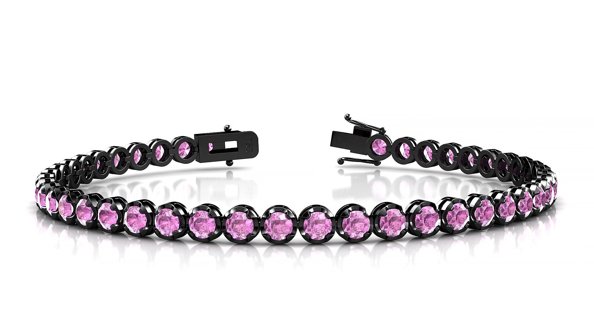 Bengal | 18k Black Gold 3 mm Round Natural Pink Sapphire 18 cm Tennis Bracelet