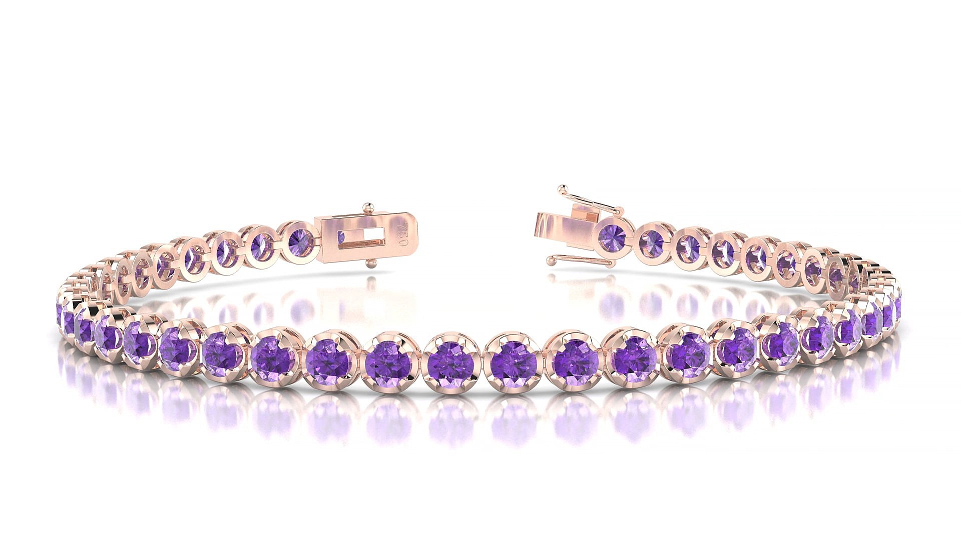 Bengal | 18k Rose Gold 3 mm Round Natural Amethyst 15 cm Tennis Bracelet