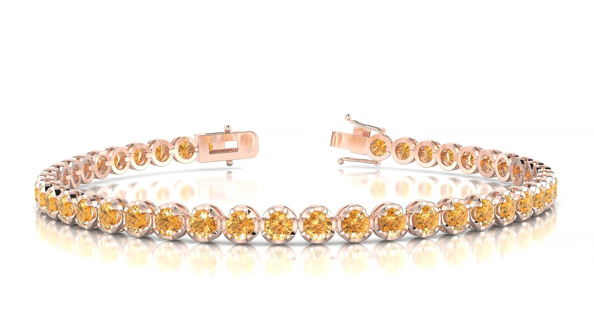 Bengal | 18k Rose Gold 3 mm Round Natural Citrine 15 cm Tennis Bracelet