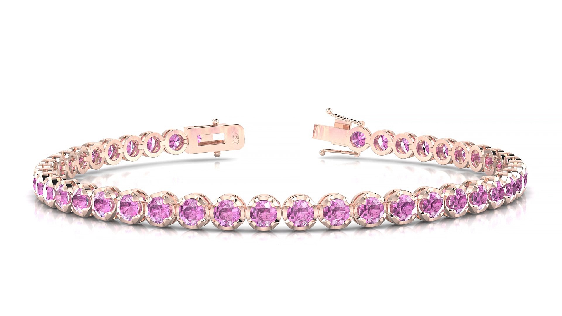 Bengal | 18k Rose Gold 3 mm Round Natural Pink Sapphire 15 cm Tennis Bracelet