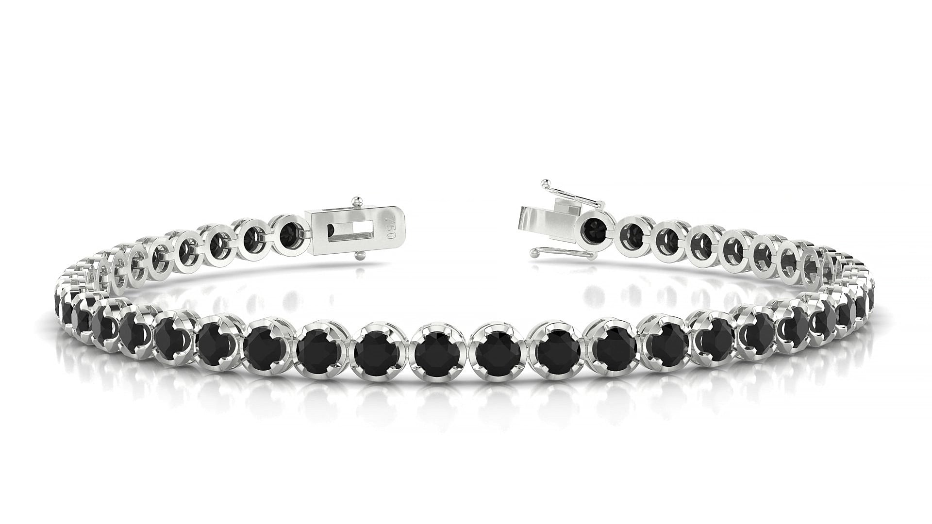 Bengal | 18k White Gold 3 mm Round Natural Black Diamond 15 cm Tennis Bracelet