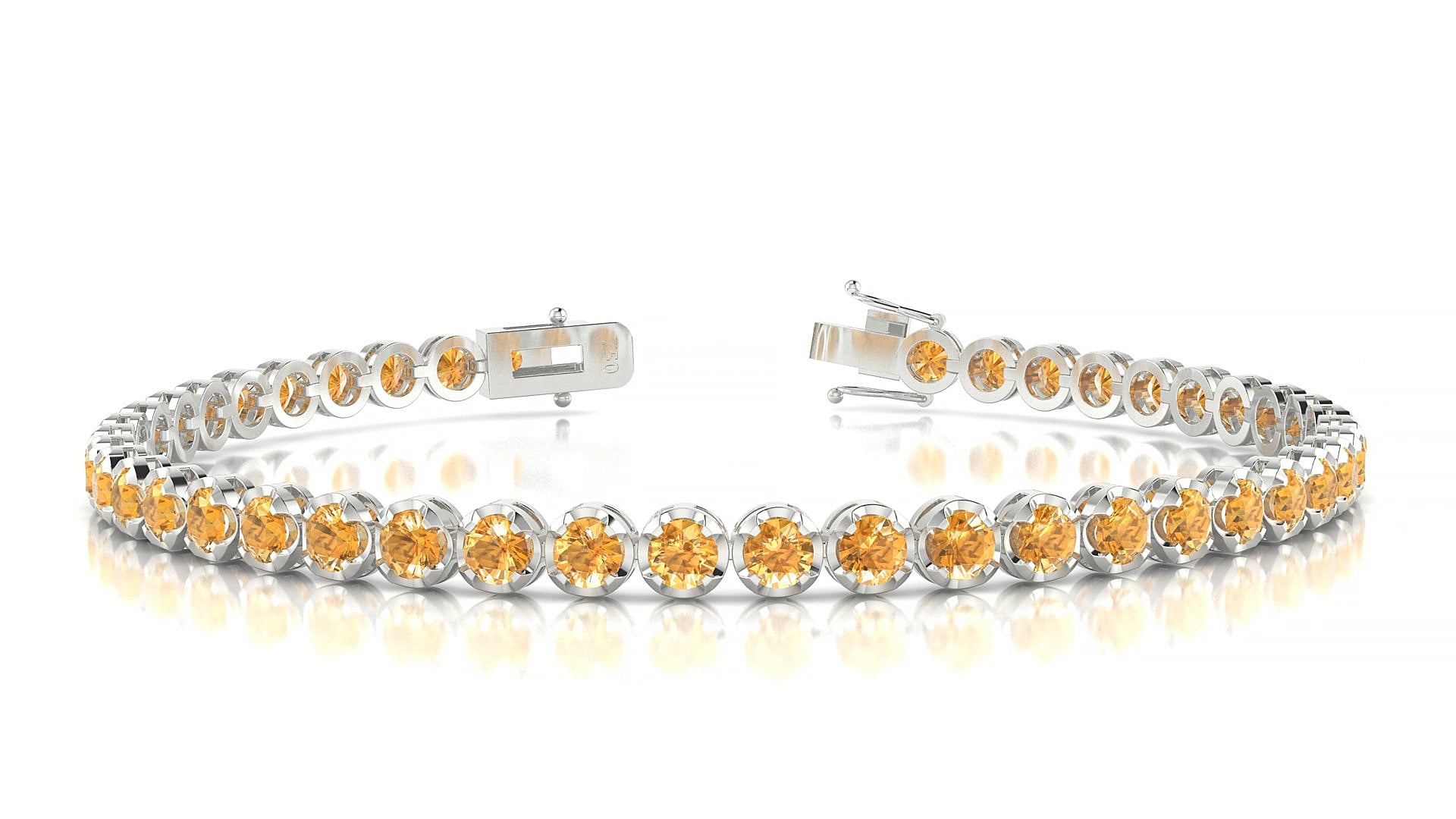 Bengal | 18k White Gold 3 mm Round Natural Citrine 15 cm Tennis Bracelet