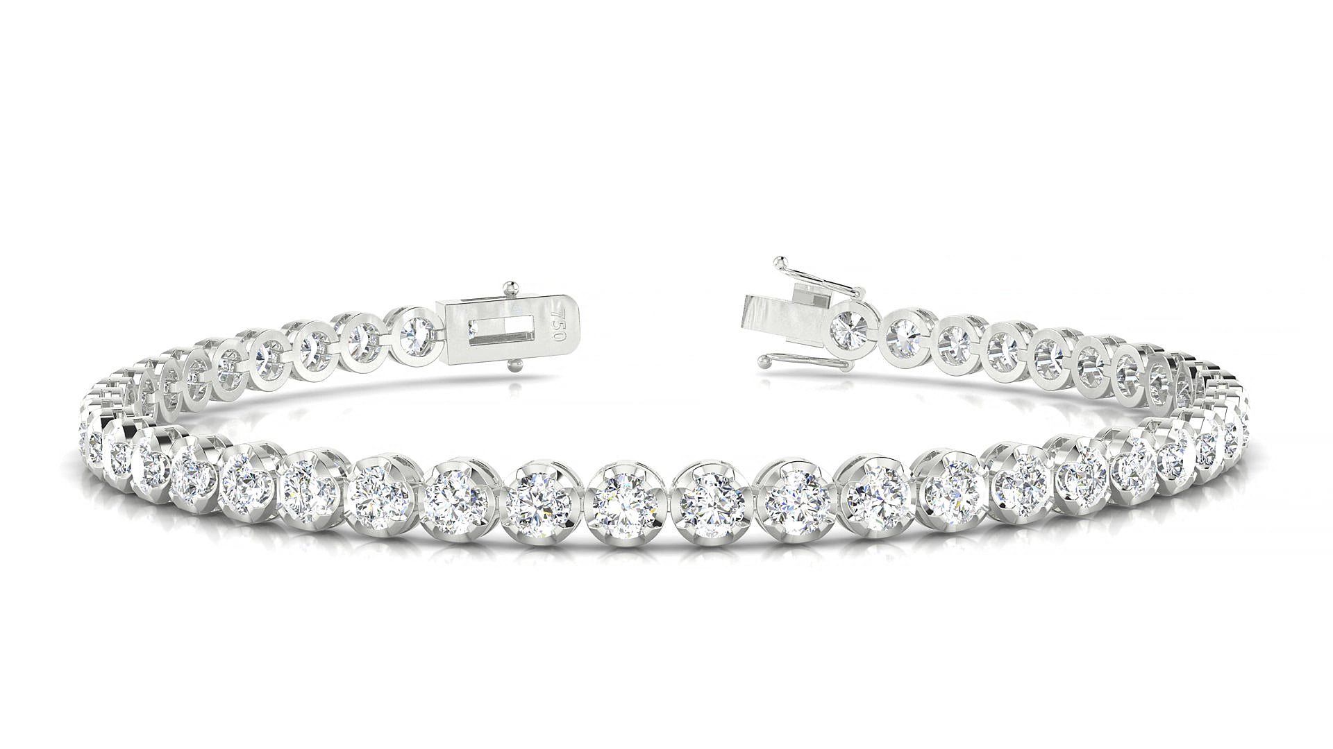 Bengal | 18k White Gold 3 mm Round Natural Diamond 15 cm Tennis Bracelet