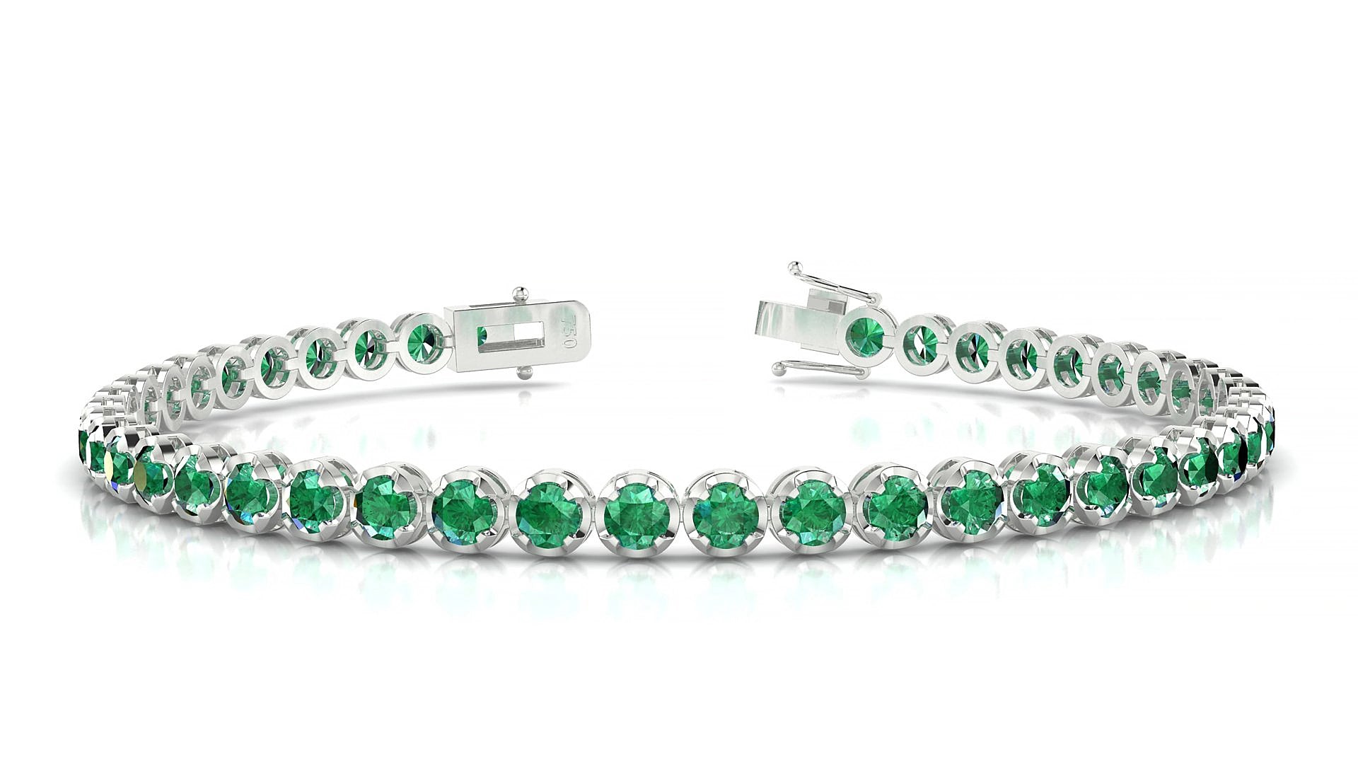 Bengal | 18k White Gold 3 mm Round Natural Emerald 15 cm Tennis Bracelet