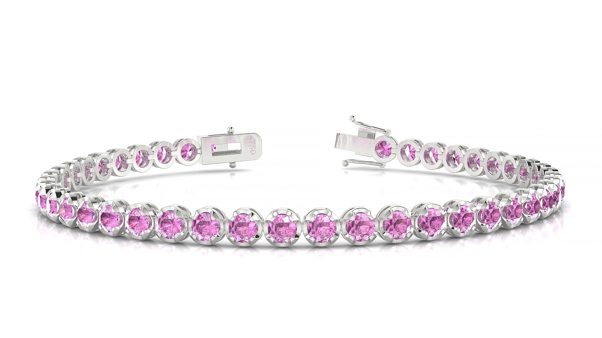 Bengal | 18k White Gold 3 mm Round Natural Pink Sapphire 15 cm Tennis Bracelet