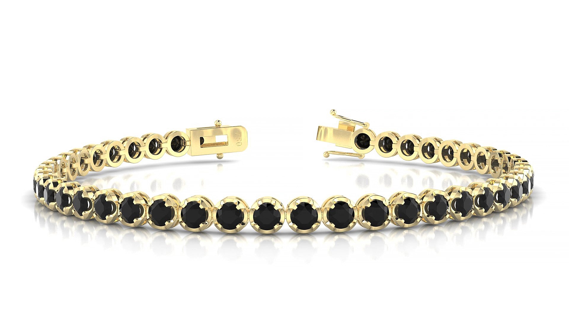 Bengal | 18k Yellow Gold 3 mm Round Natural Black Diamond 15 cm Tennis Bracelet