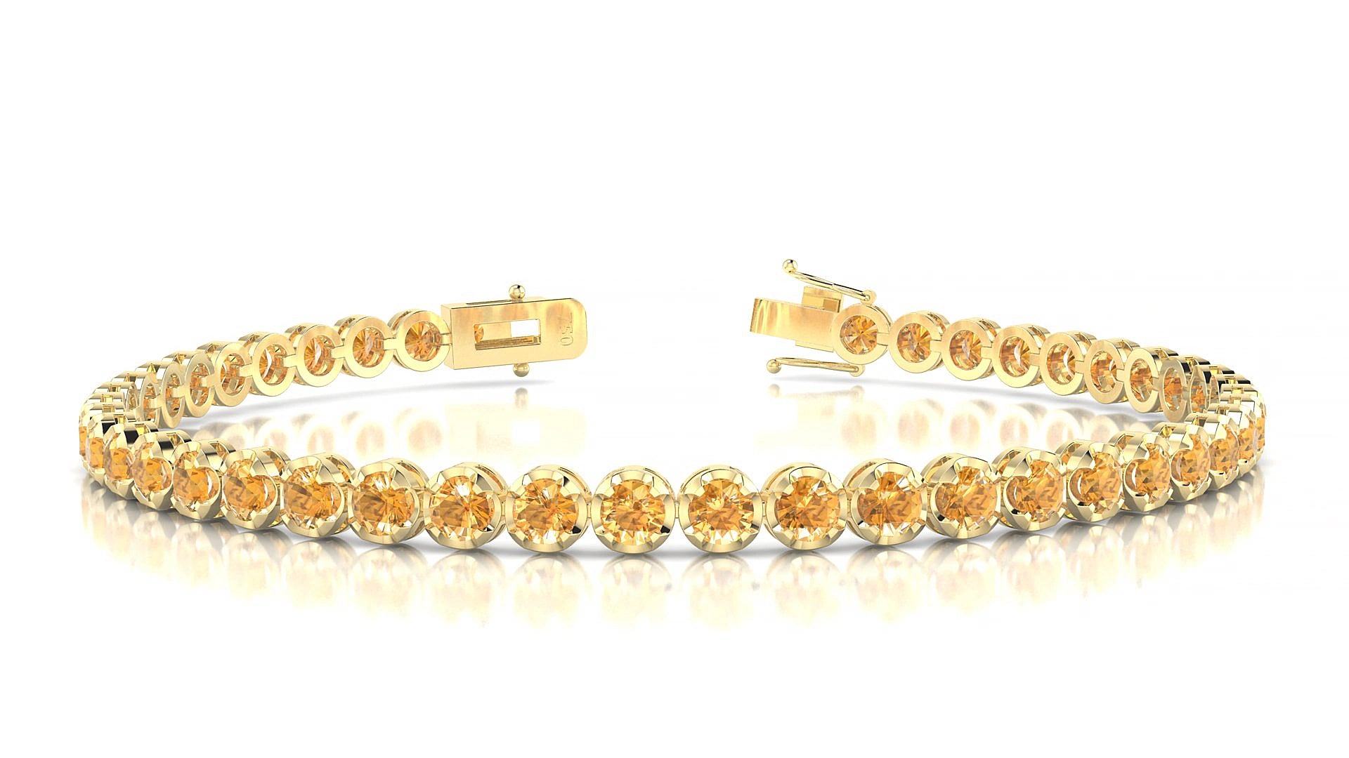 Bengal | 18k Yellow Gold 3 mm Round Natural Citrine 15 cm Tennis Bracelet