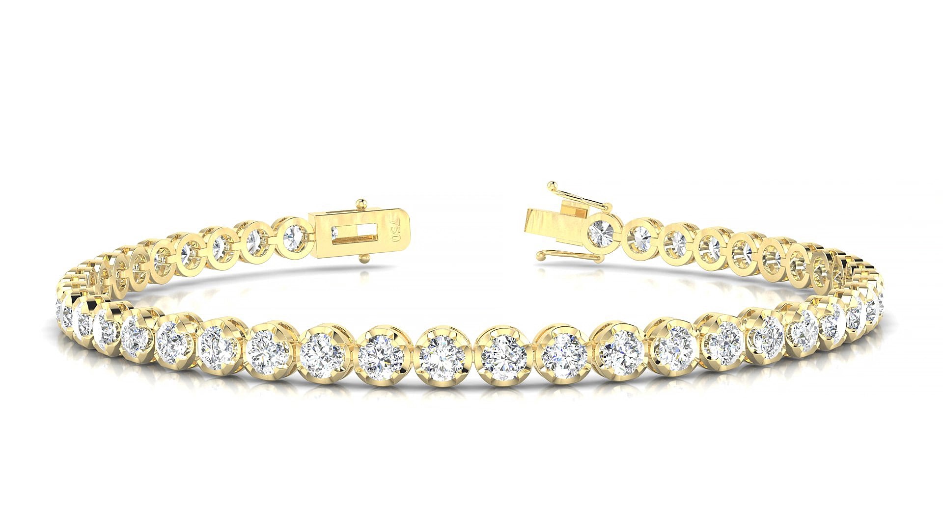 Bengal | 18k Yellow Gold 3 mm Round Natural Diamond 15 cm Tennis Bracelet