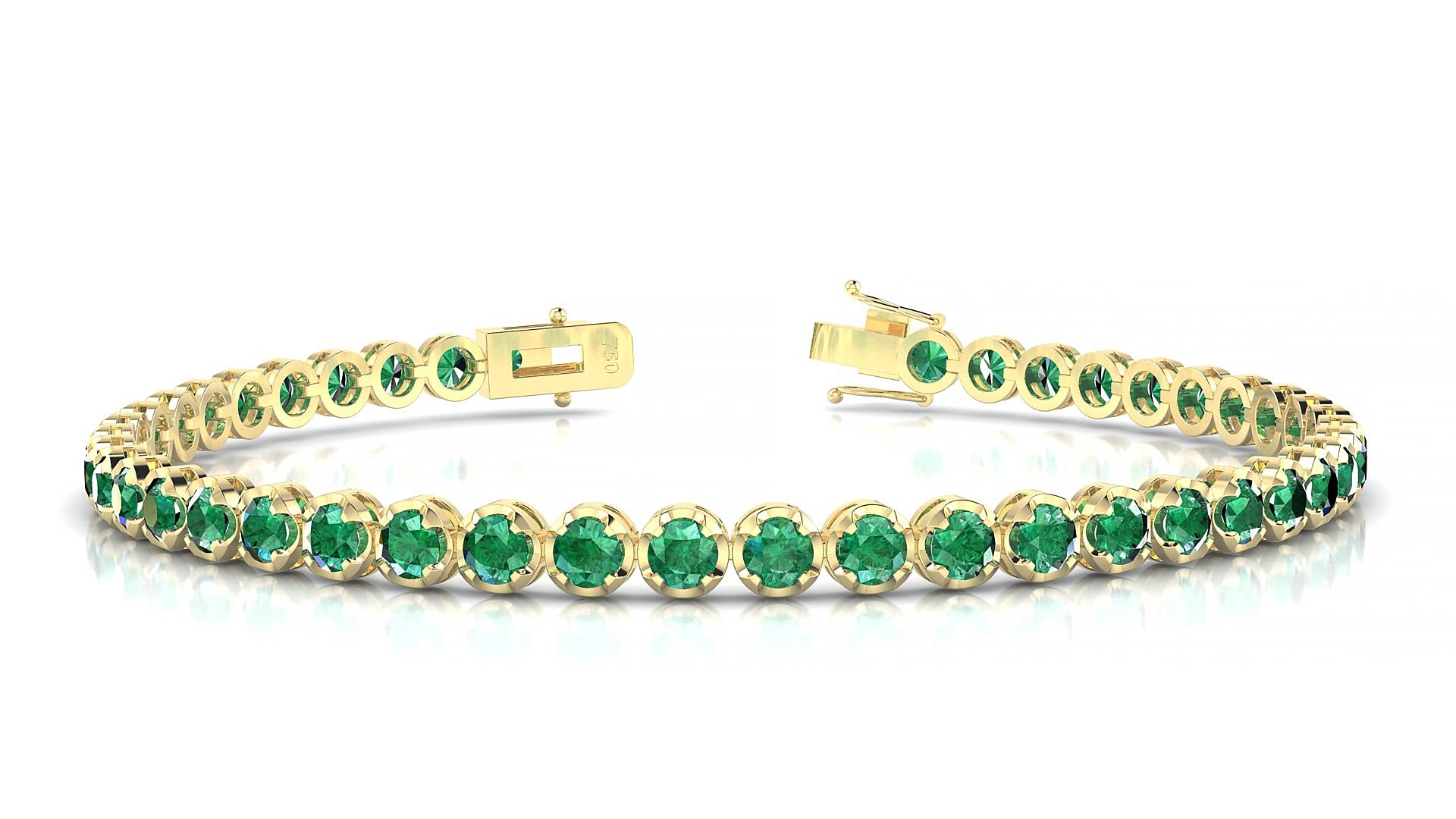Bengal | 18k Yellow Gold 3 mm Round Natural Emerald 18 cm Tennis Bracelet