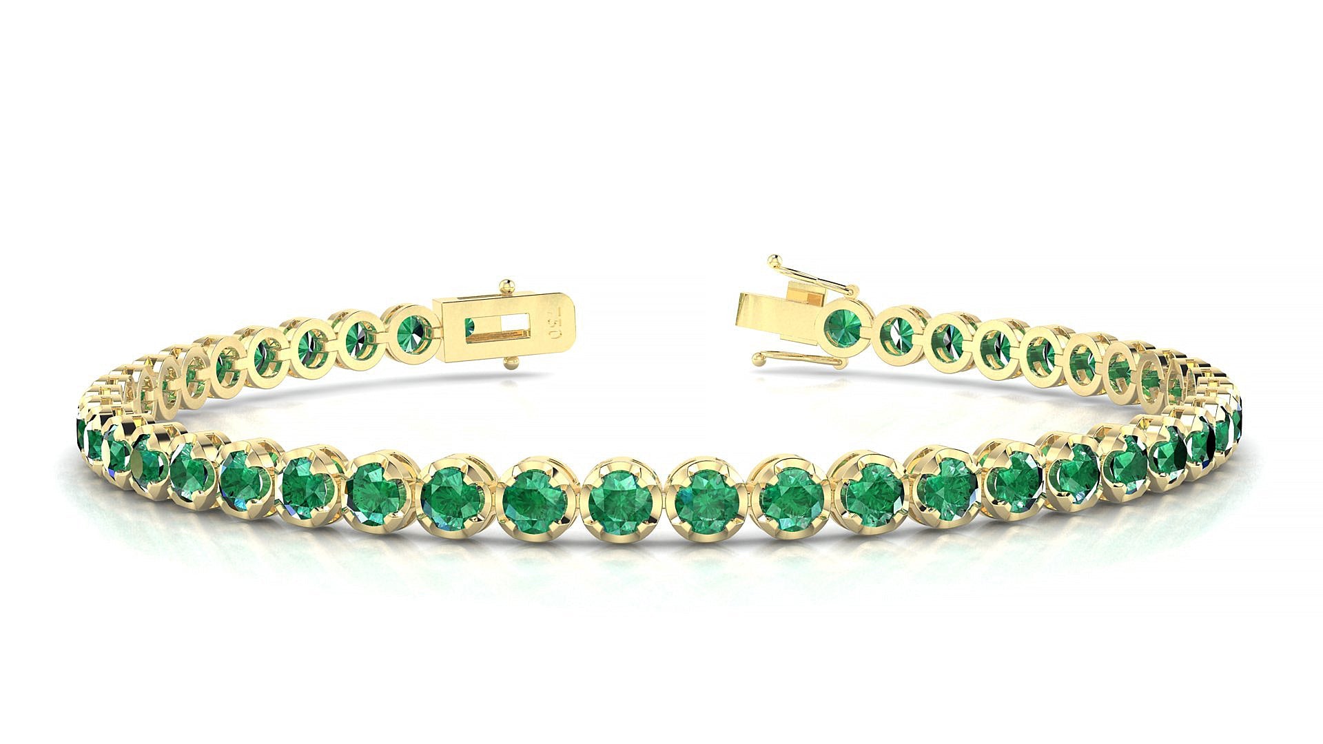Bengal | 18k Yellow Gold 3 mm Round Natural Emerald Tennis Bracelet