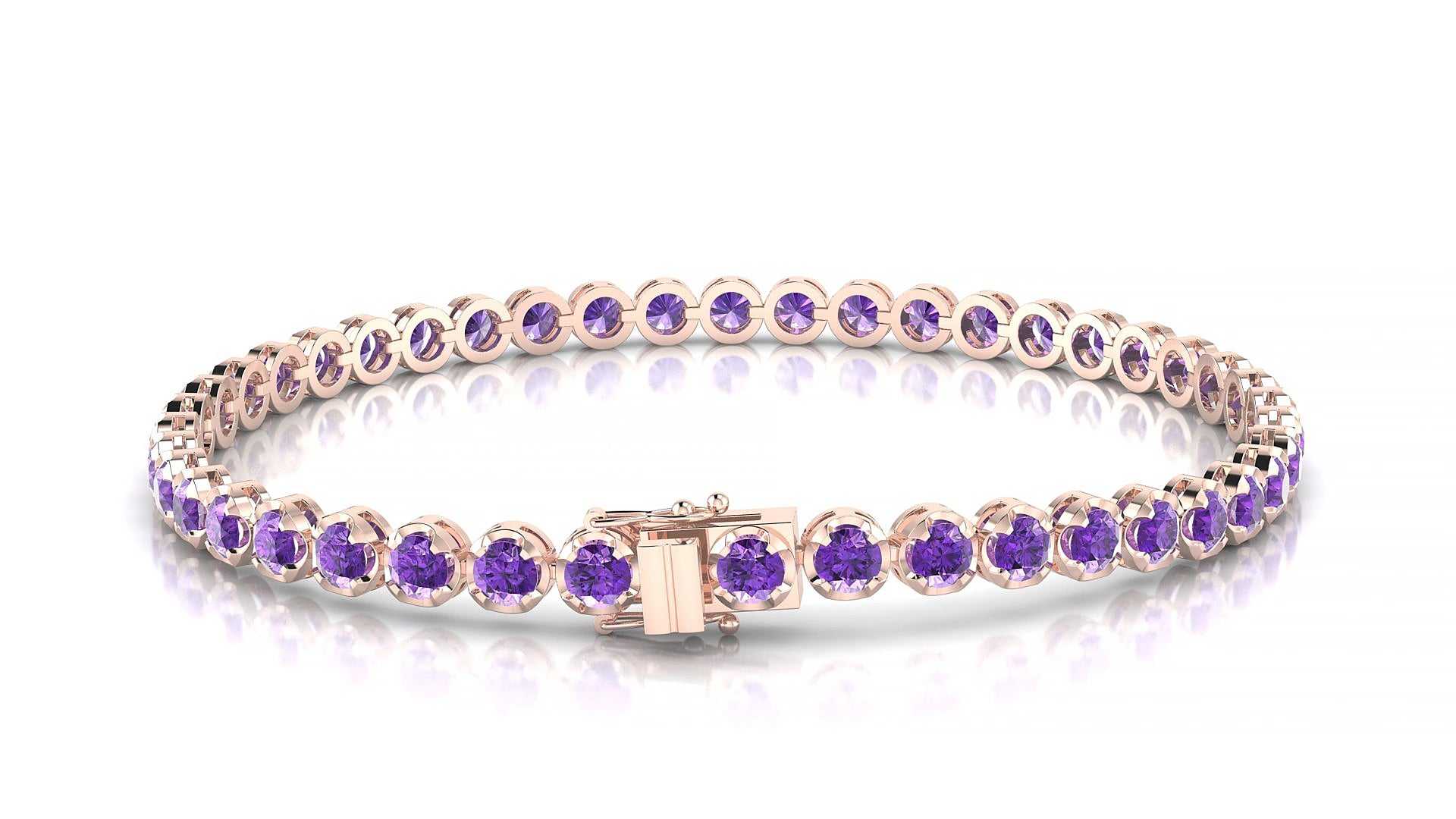 Bengal | 18k Rose Gold 3 mm Round Natural Amethyst 15 cm Tennis Bracelet