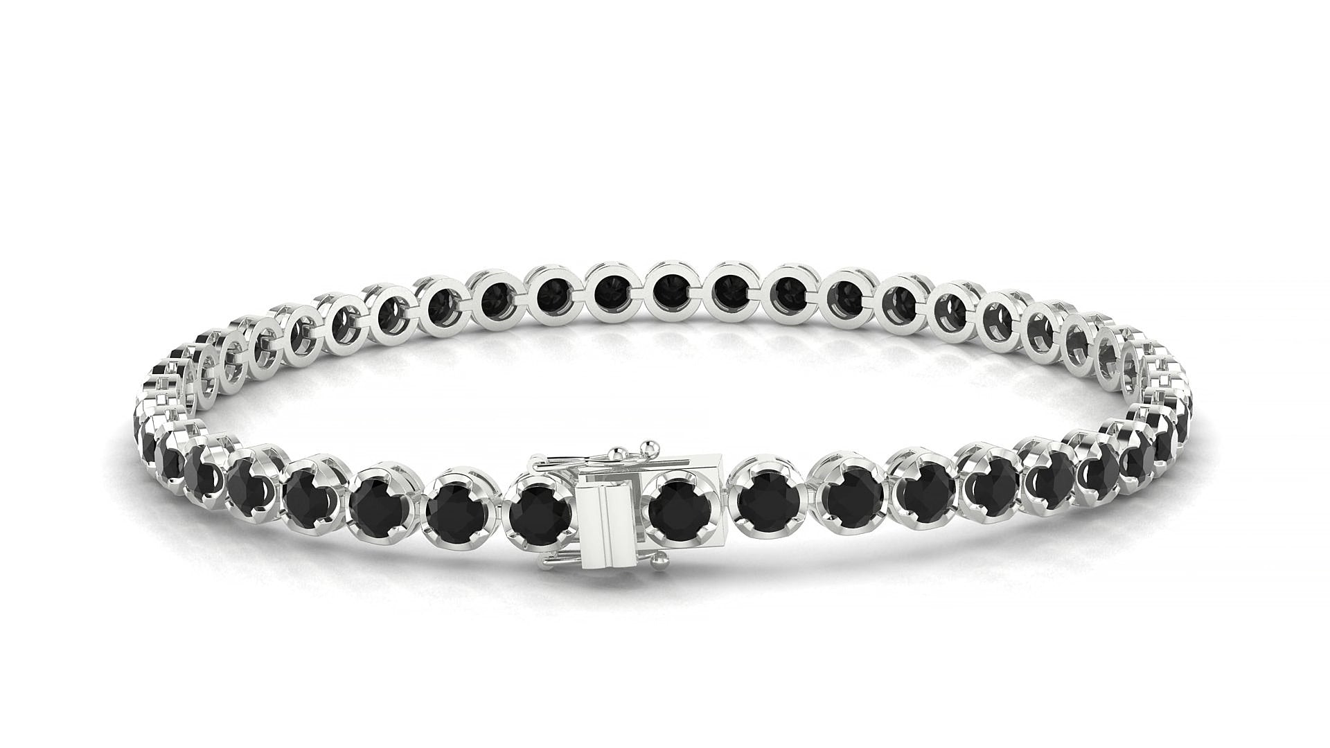 Bengal | 18k White Gold 3 mm Round Natural Black Diamond 15 cm Tennis Bracelet